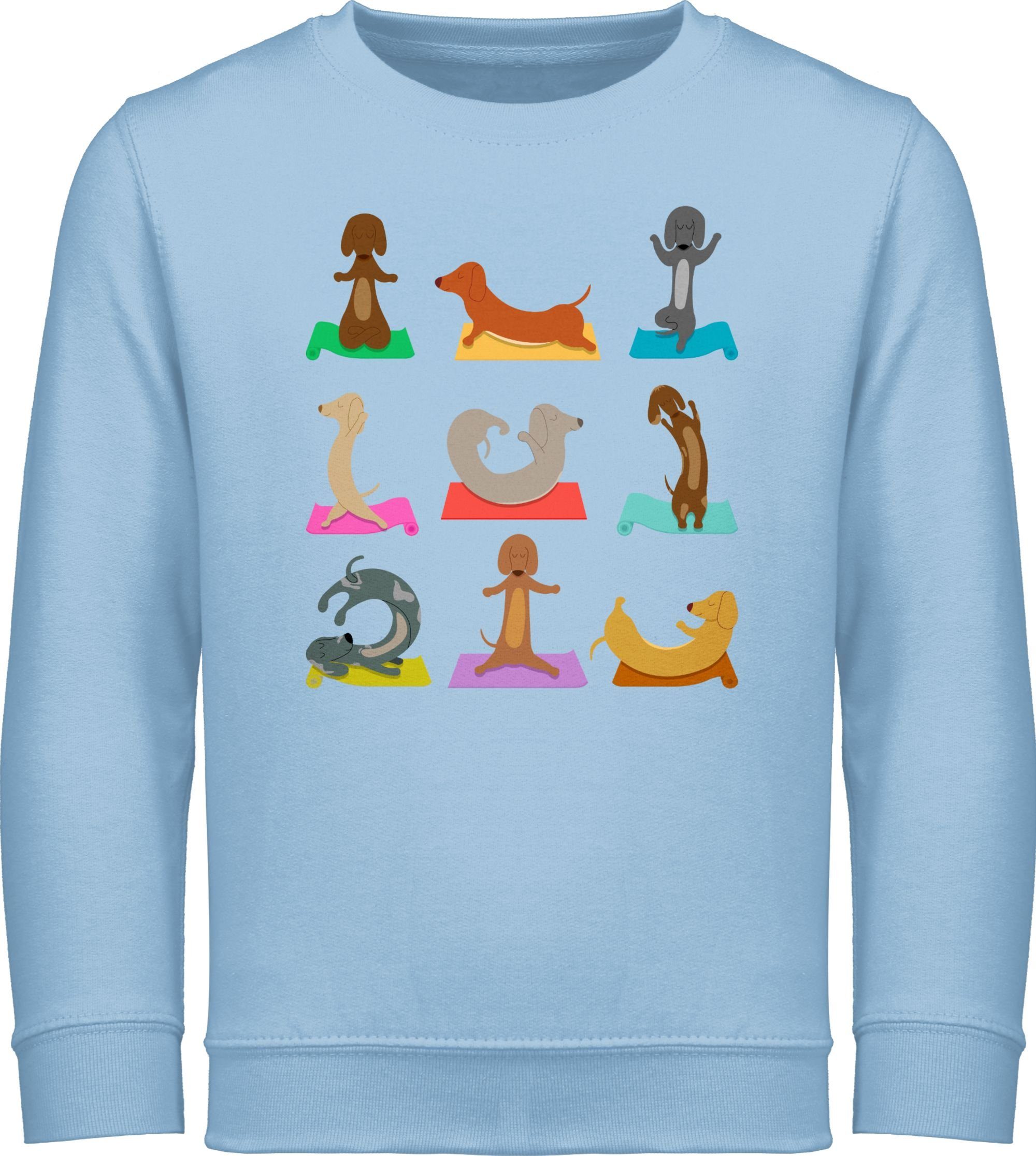 Sweatshirt Hellblau Lustig Shirtracer Dackel Yoga 3 Hunde Dackel