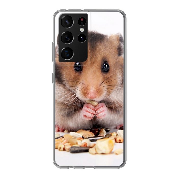 MuchoWow Handyhülle Hamster frisst Samen Phone Case Handyhülle Samsung Galaxy S21 Ultra Silikon Schutzhülle
