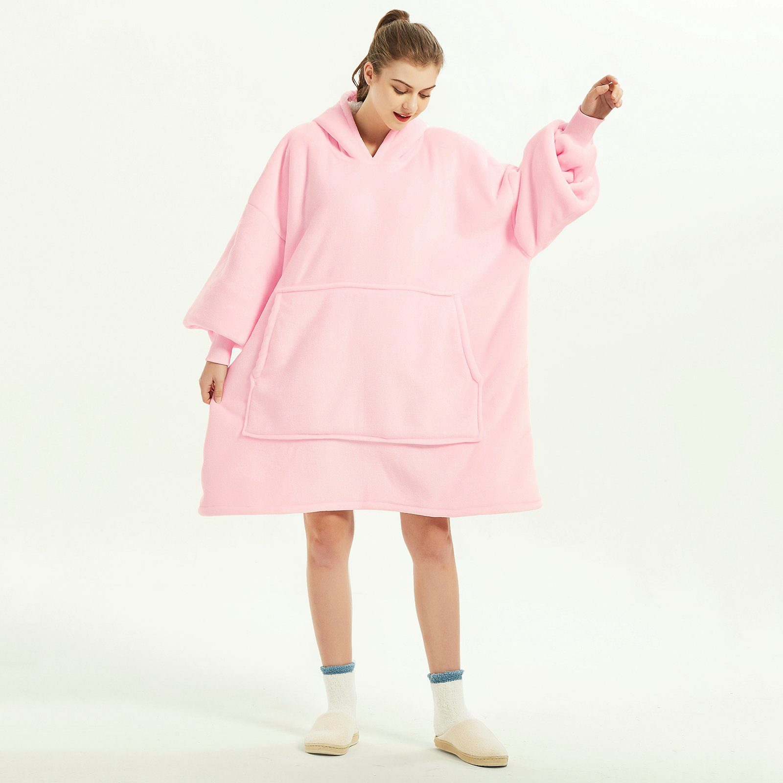 Wohndecke Übergroße Hoodie weiche, Riesenpullover Fronttasche großer Riesen-Hoodie, komfortable Gemütliche warme, Blanket, Sunicol, Super Rosa mit Fuzzy