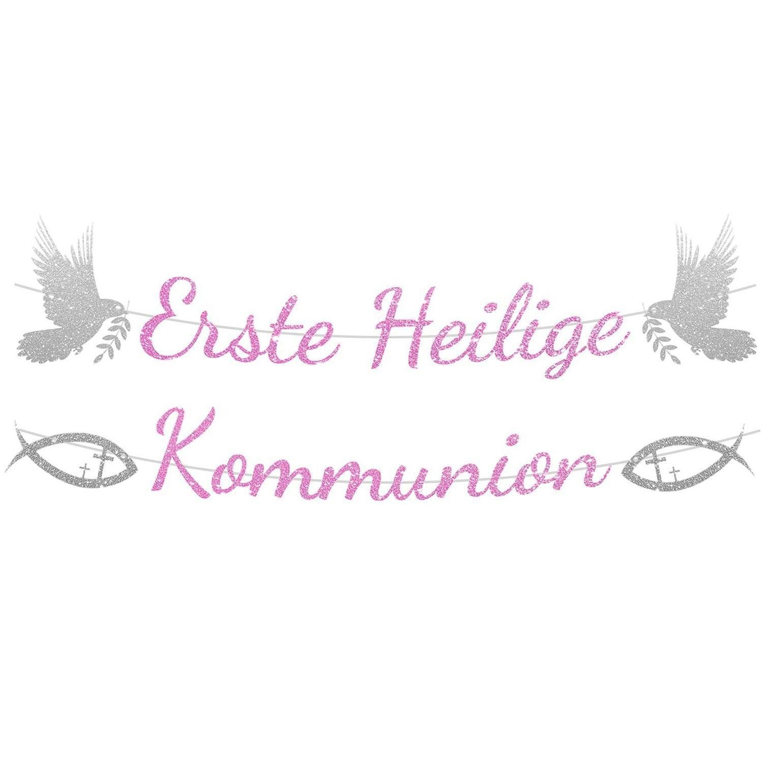 LuxusKollektion Girlande Kommunion Girlande Rosa Glitzer Erste Heilige Kommunion