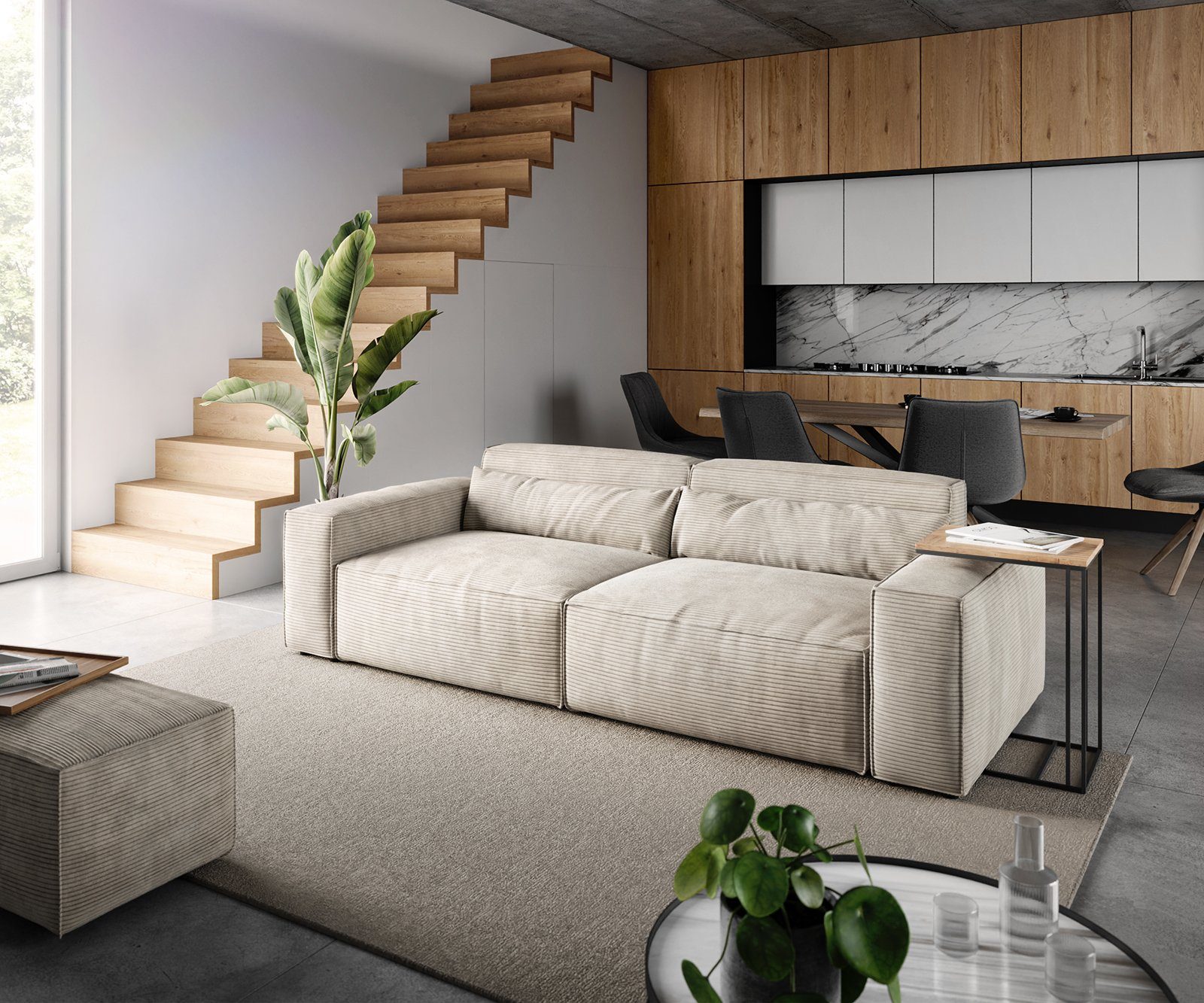 DELIFE Big-Sofa Sirpio, Cord Beige 230x90 günstig online kaufen