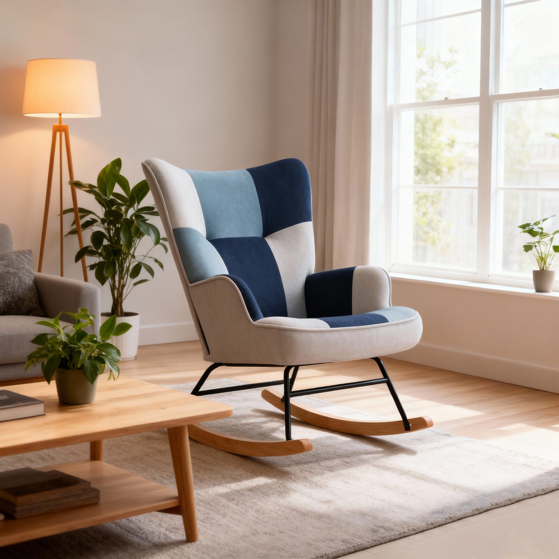 HomeMiYN Schaukelstuhl Schaukelstuhl Wohnzimmer Samt mit Metallgestell Holz günstig online kaufen