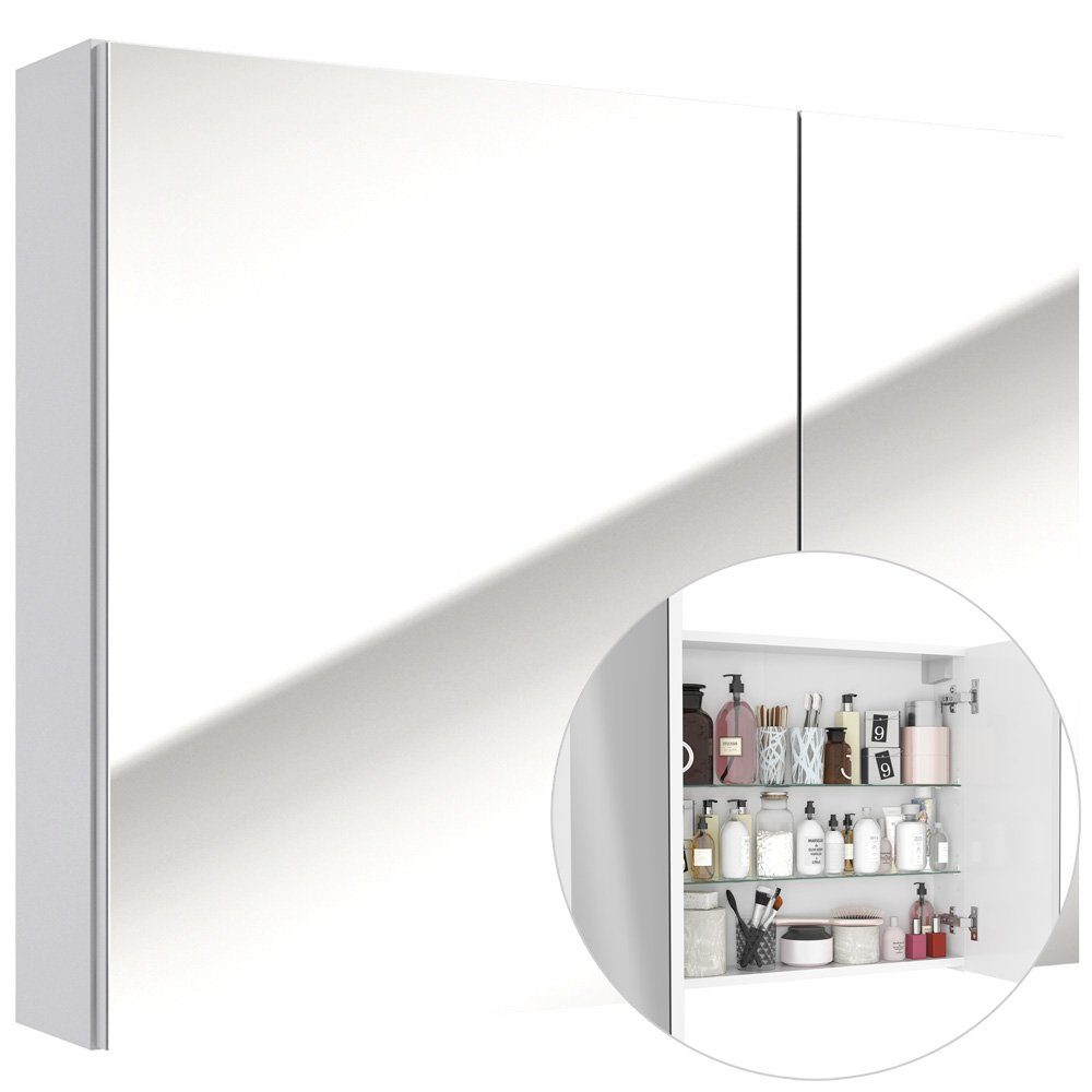 Lomadox Spiegelschrank SOFIA-107 75 cm 2-türig in weiß, Hochglanz lackiert, B/H/T: ca. 75/60/15 cm