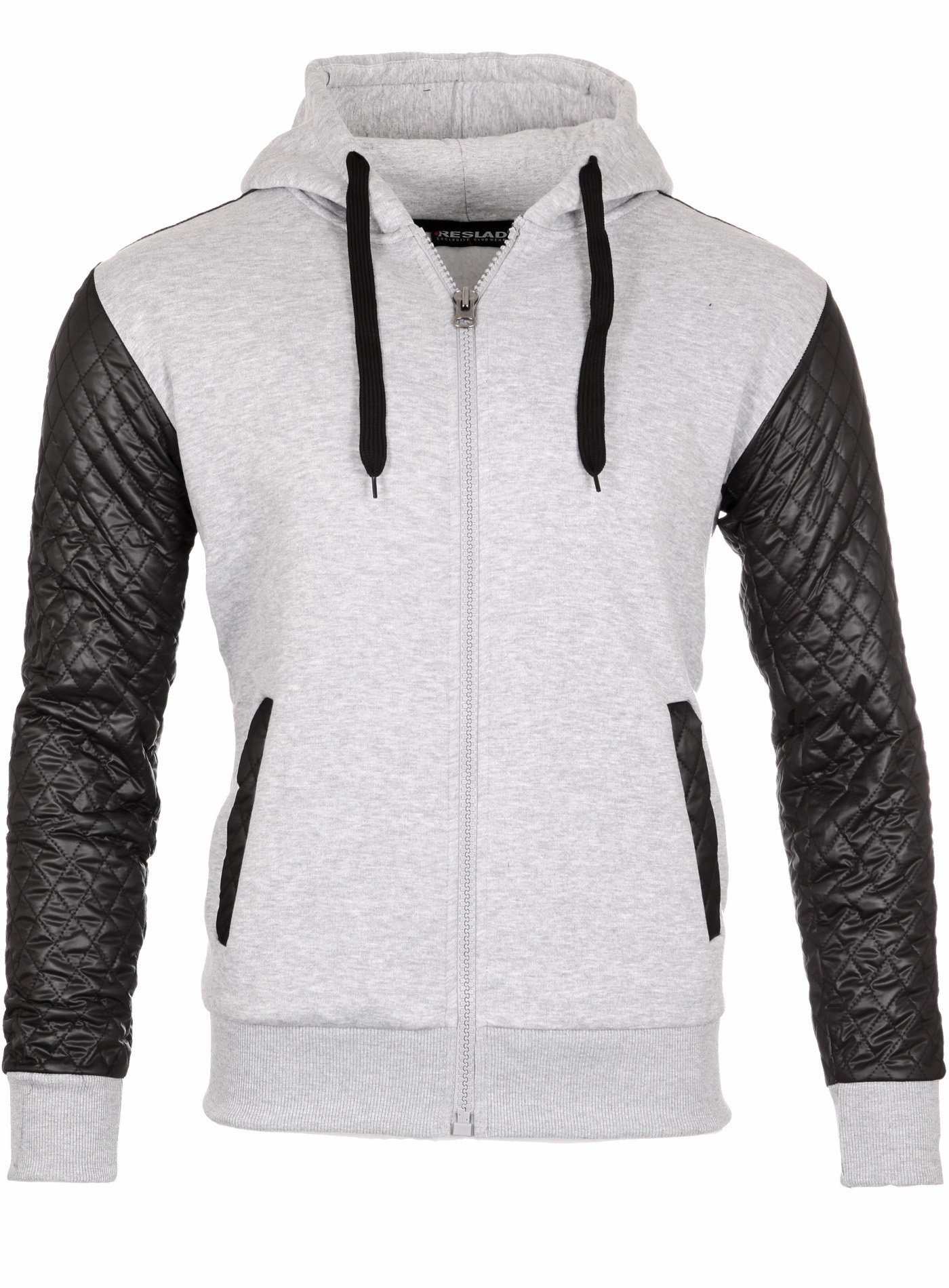 Reslad Sweatjacke Reslad Sweatjacke Herren Diamond Stich Ärmel mit (1-tlg) Kapuzenpullover Zipper Hoodie