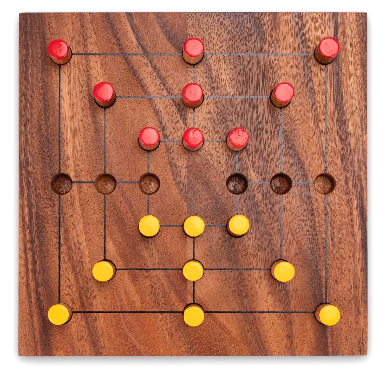 LOGOPLAY Spiel Mühle Gr. XL, Gesellschaftsspiel, Mühle Gr. XL für 2 Spieler stabiles Spielbrett 25 x 25 cm