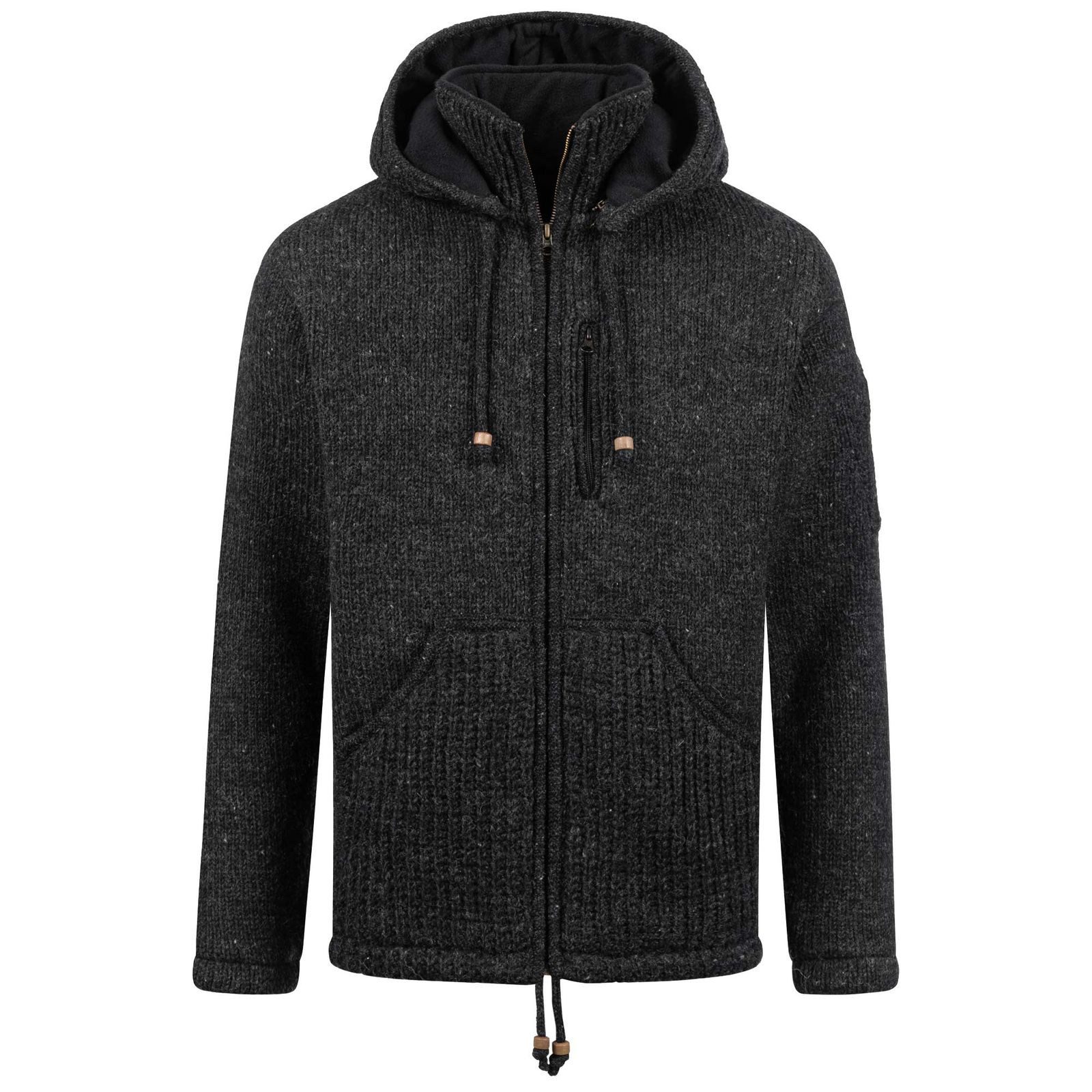 Strickjacke Strickjacke Schurwolle Klassich Nordisch Jacke +Kapuze Kragen Futter