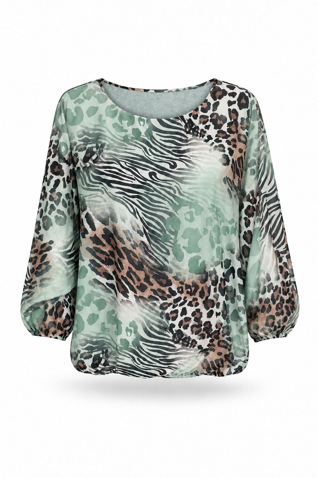 ITALY VIBES Langarmbluse - Luftige Chiffonbluse mit Print und Gummibund für Damen ONE SIZE - passend für Größen S bis XL