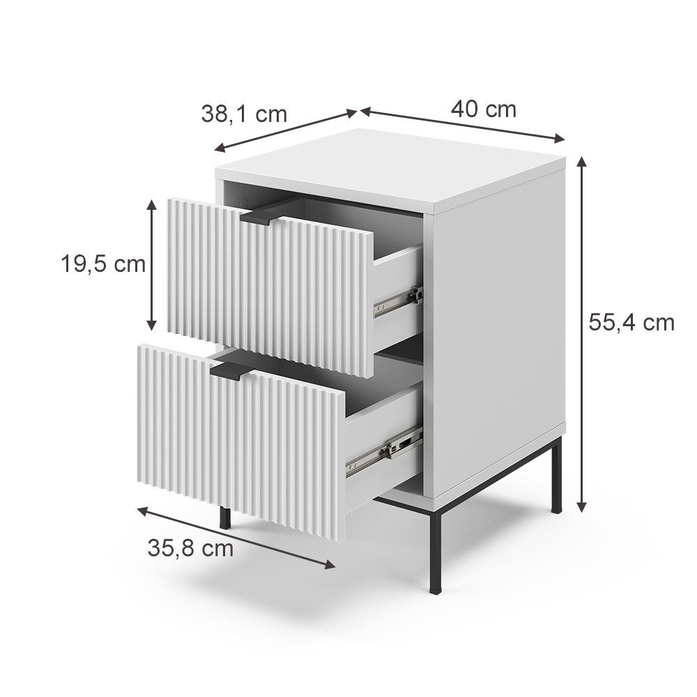 Vicco Nachtschrank Eliza, Weiß/Schwarz, 40 x 55.4 cm mit 2 Schubladen (1-St)