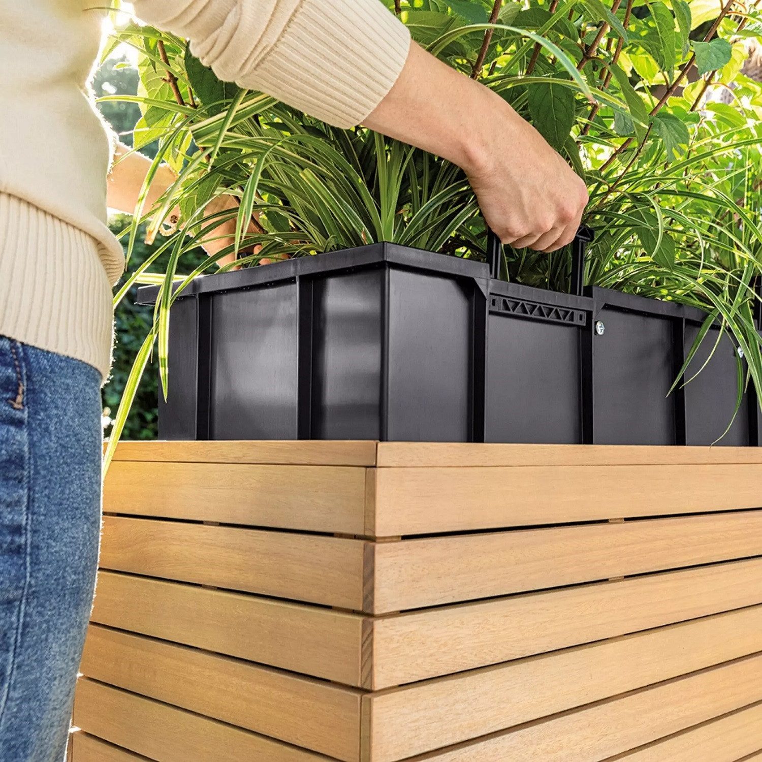 Lechuza® Pflanzkübel Pflanztopf PALO Natural Wood 35 low (Komplettset)