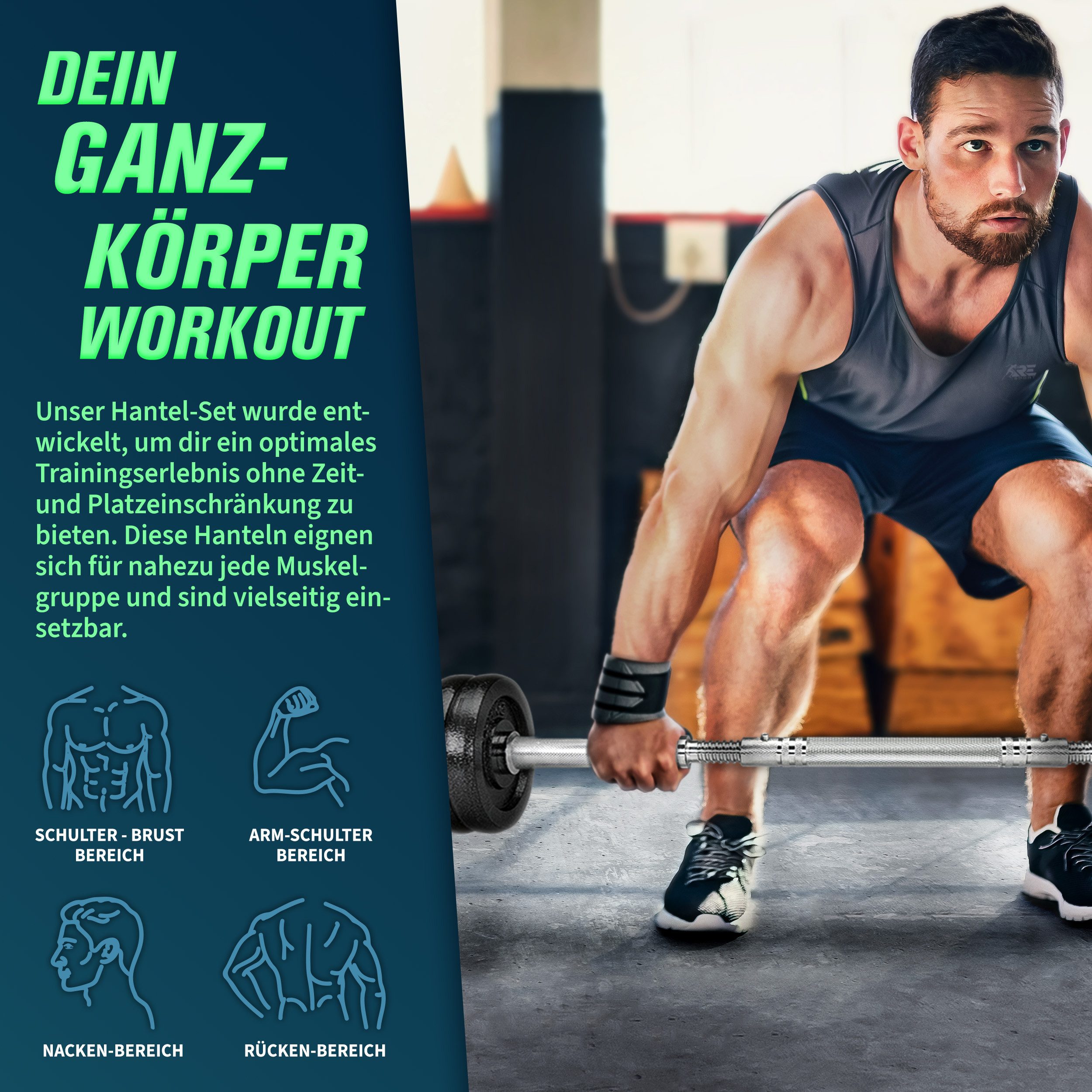 RE:SPORT Hantel-Set, 2 in 1 Hanteln Set, Hantelset Gusseisen verstellbar