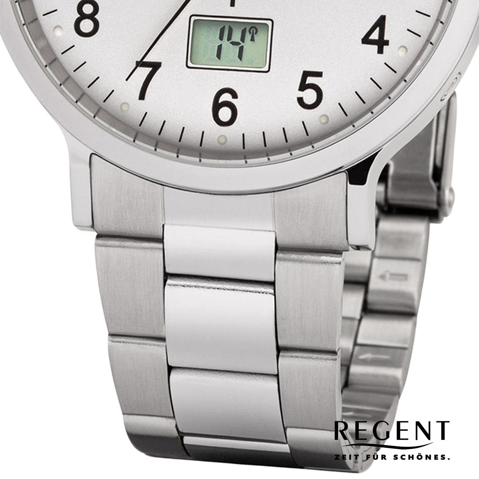 Regent Funkuhr Regent Herren Uhr FR-248 Metall Funkwerk, (Funkuhr), Herren Funkuhr rund, groß (ca. 40mm), Metallarmband