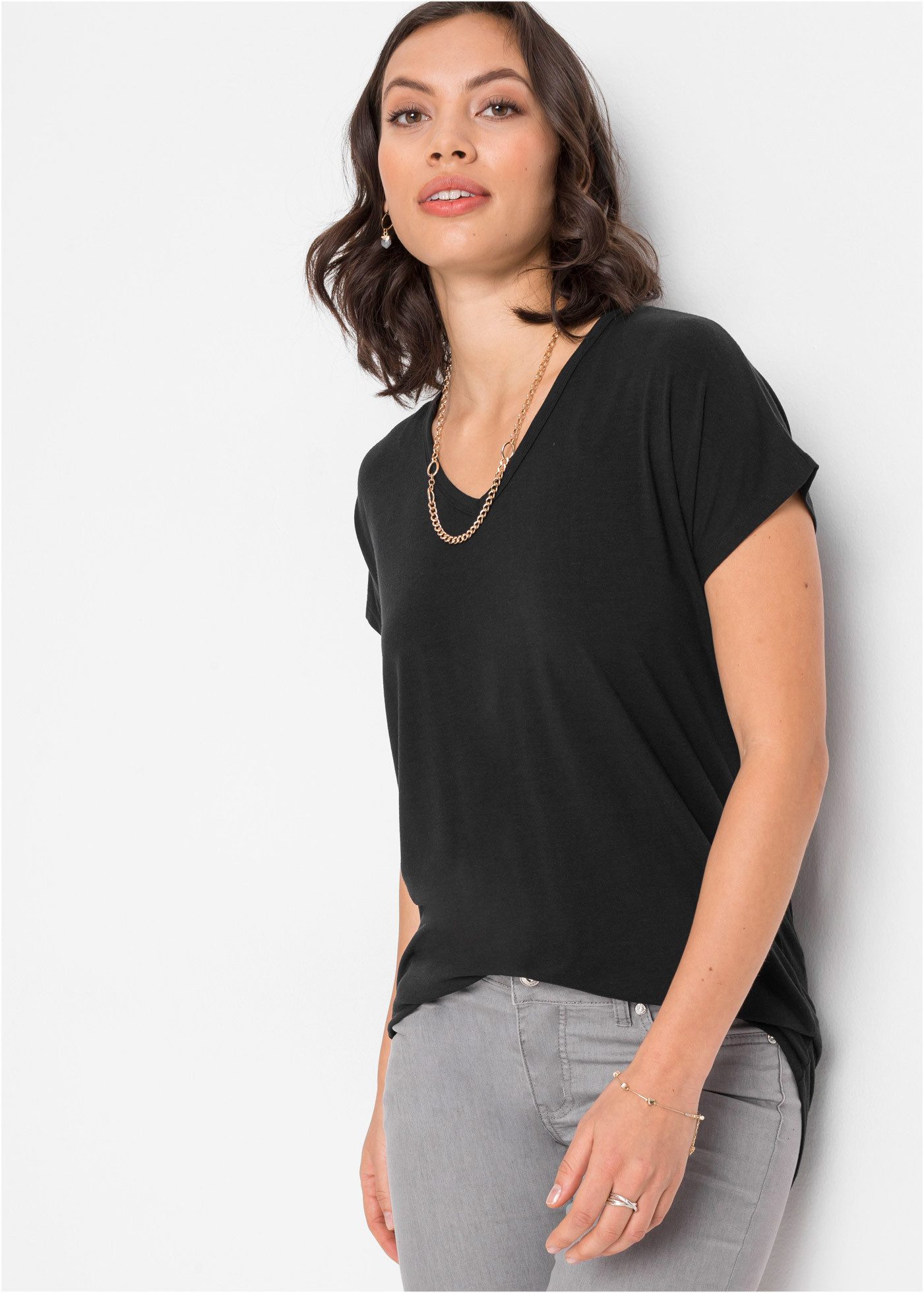 bonprix T-Shirt bequeme Passform, Kurzarm, tiefer Rücken-Ausschnitt günstig online kaufen