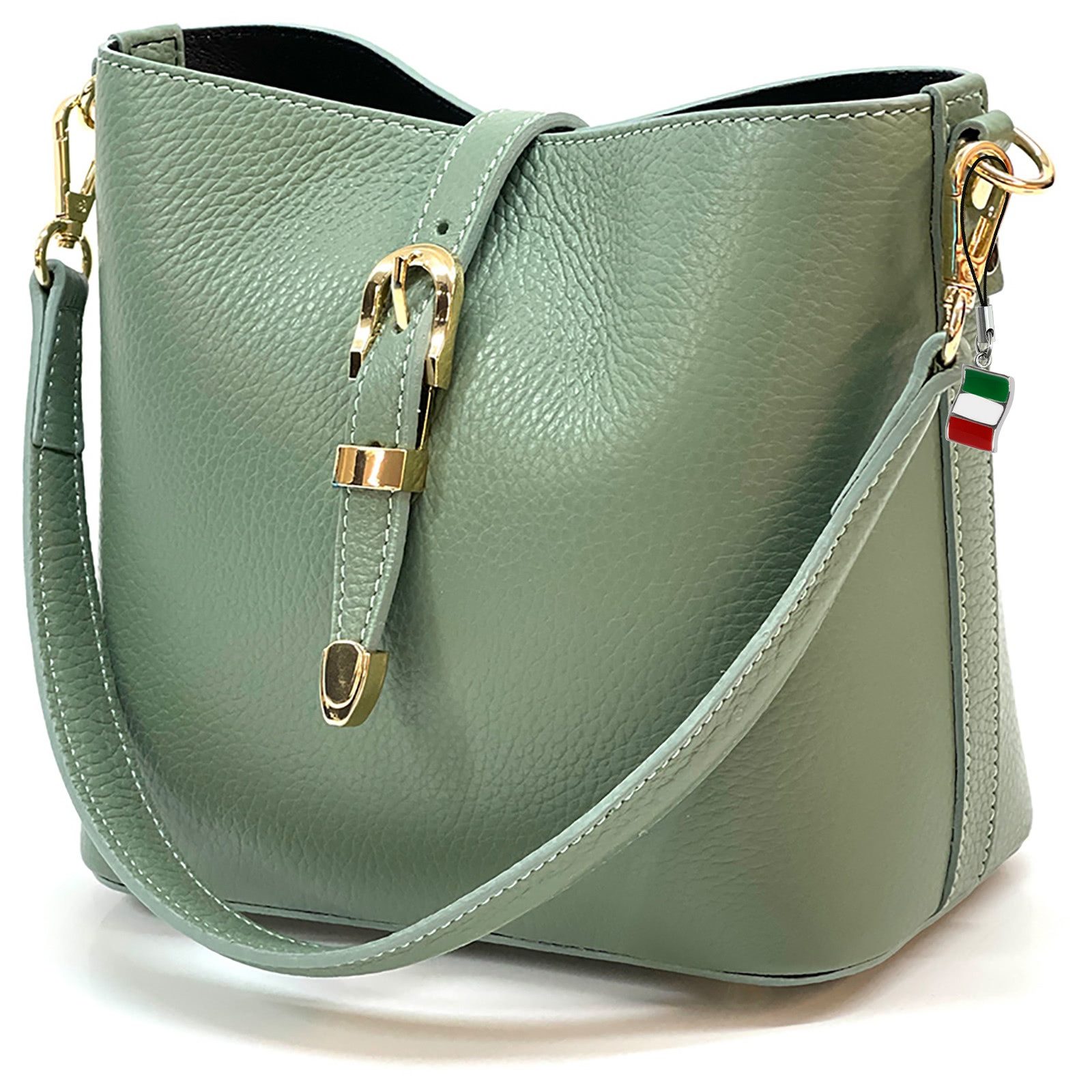 FLORENCE Schultertasche Florence Damen Umhängetasche Leder Tasche (Schultertasche), Damen Schultertasche Echtes Leder, salbeigrün ca. 20cm hoch