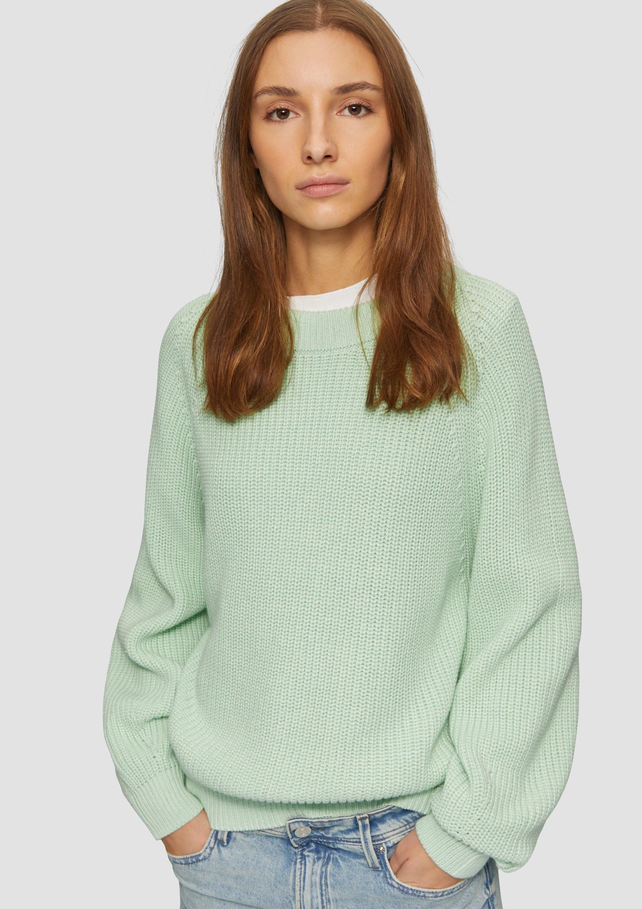 s.Oliver Longpullover Strickpullover Strickpullover mit Raglan-Ärmeln und Rippbündchen