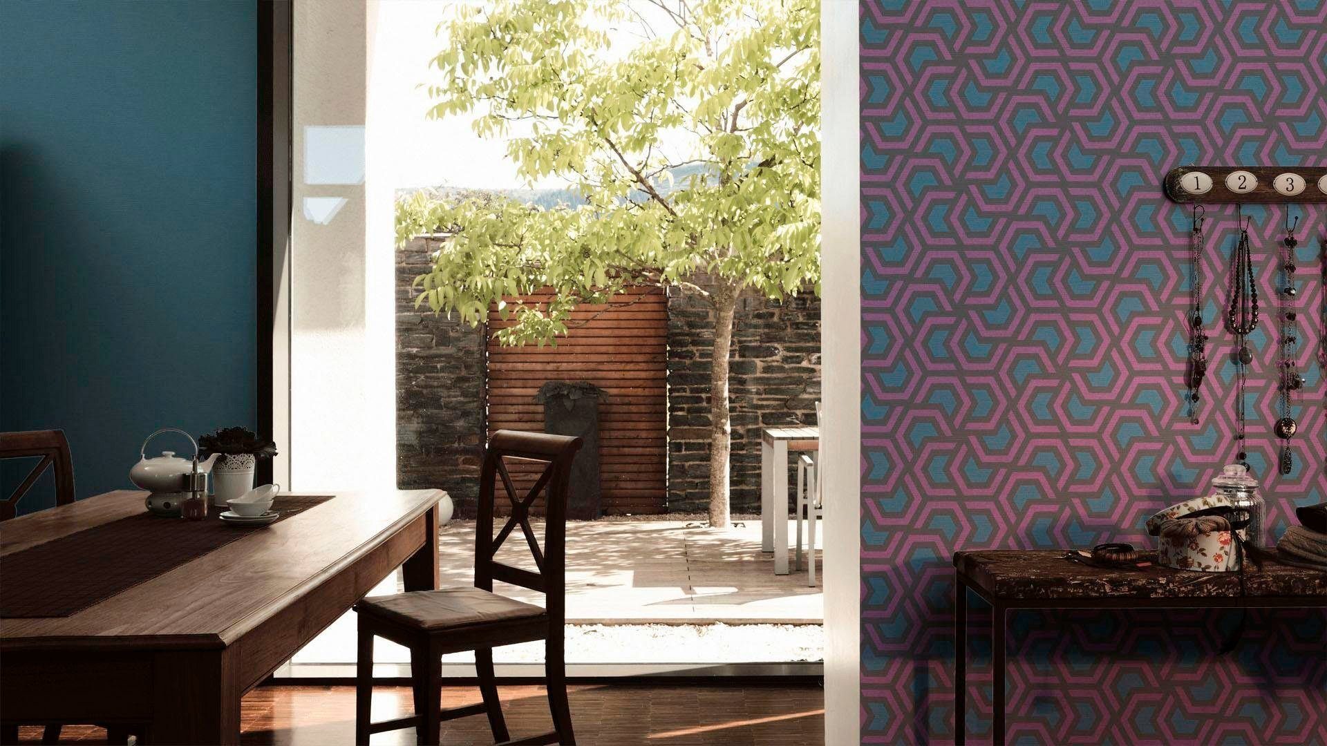 A.S. Création living Vliestapete walls grafisch Style, Linen violett/grau/blau geometrisch