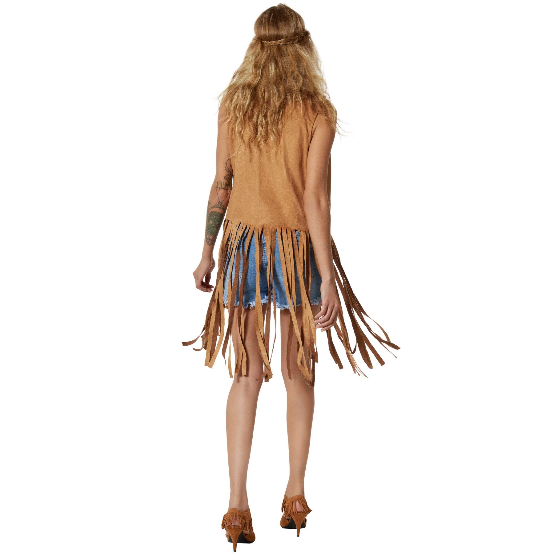 dressforfun Hippie-Kostüm Damenkostüm, Braune Weste mit tollen Accessoires.