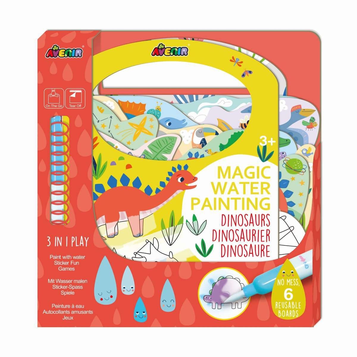 Avenir Malbuch 3in1 Malbuch Dinosaurier mit Stickern & Wasserstift ab 3 Jahren