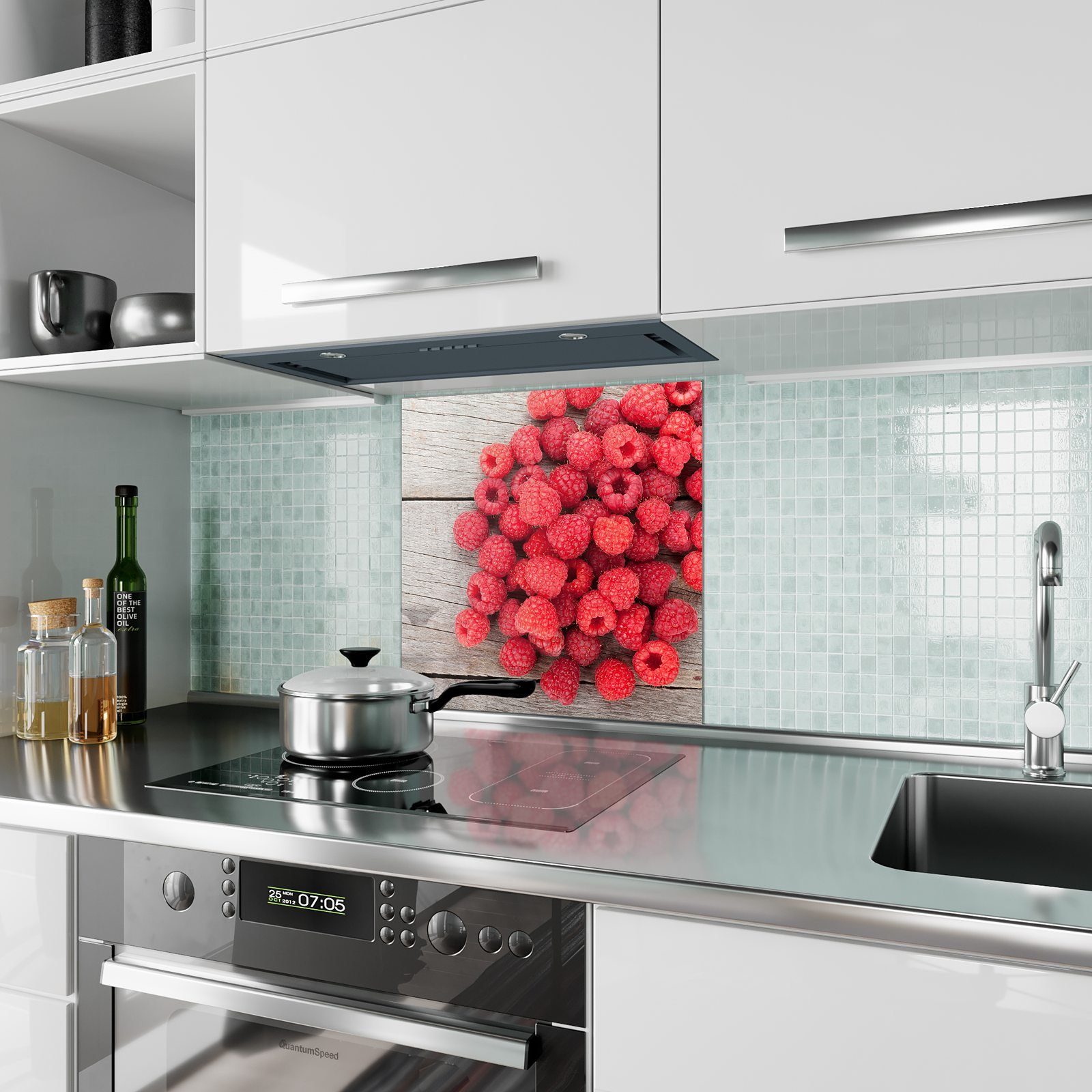 Primedeco mit Glas reif und Küchenrückwand Motiv Himbeeren frisch Spritzschutz Küchenrückwand