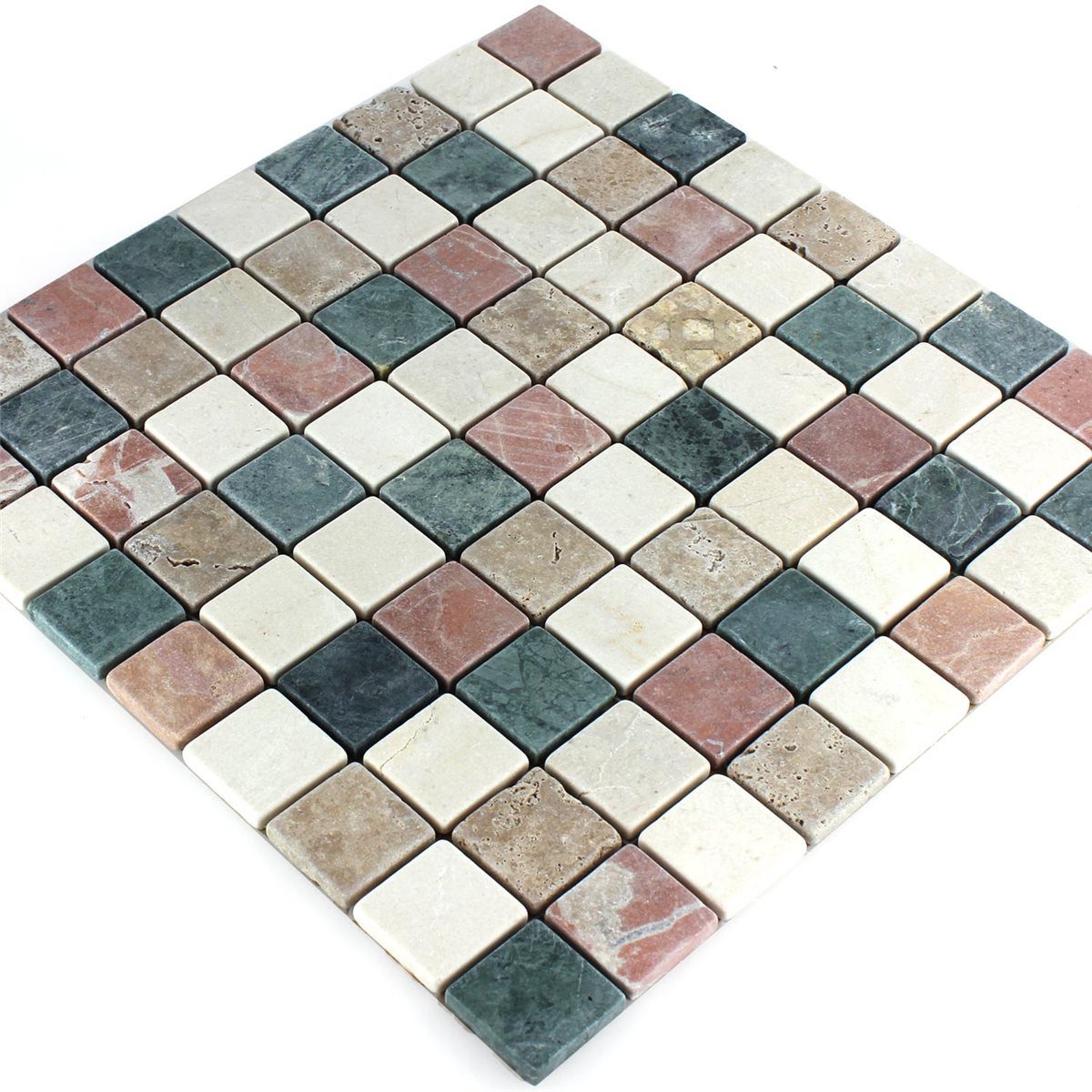 Mosafil Mosaikfliesen Naturstein Marmor Mosaikfliesen Molat Cotto Beige Grün Noce, Naturstein-Marmor 30.500x30.500, weiß-rot-beige-grün, Verlegefertig auf ein Netz geklebt - Frostsicher - Wasserfest -
