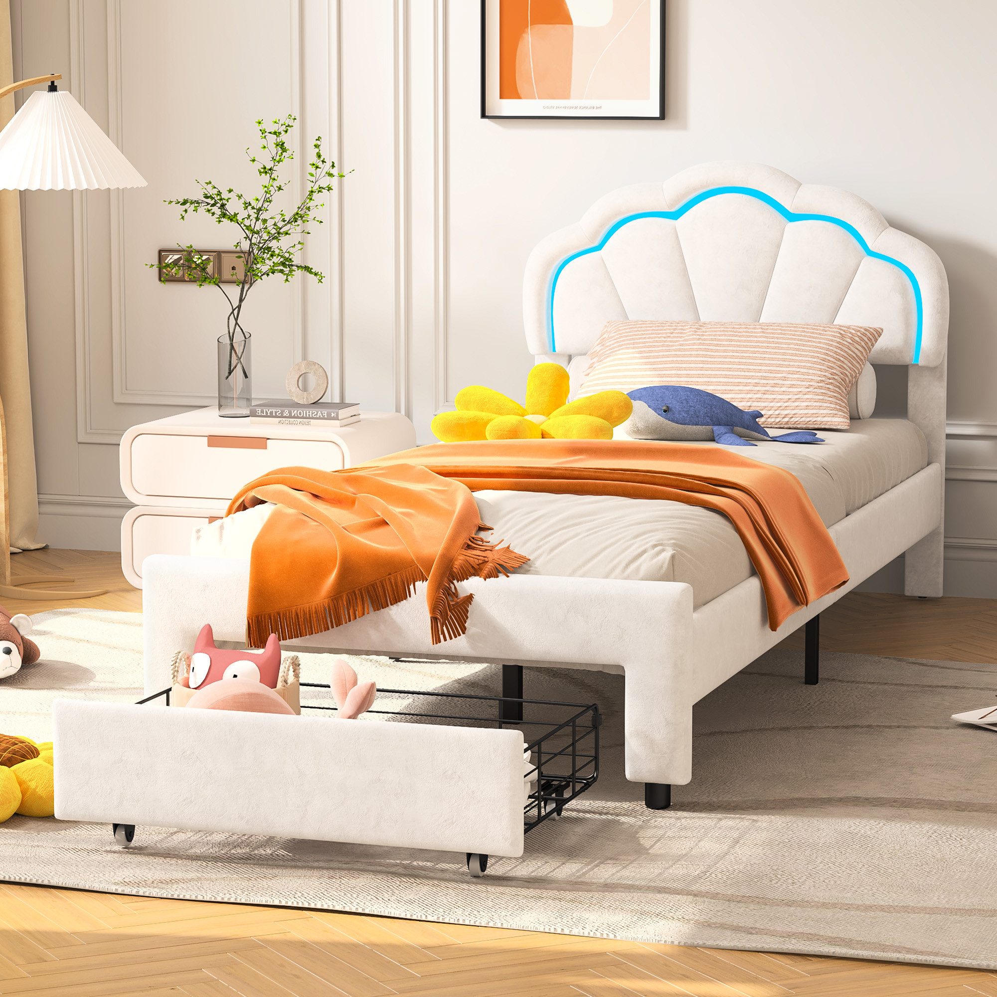 PXloue Polsterbett Kinderbett Jugendbett (Kopfteil hochstellbar), günstig online kaufen