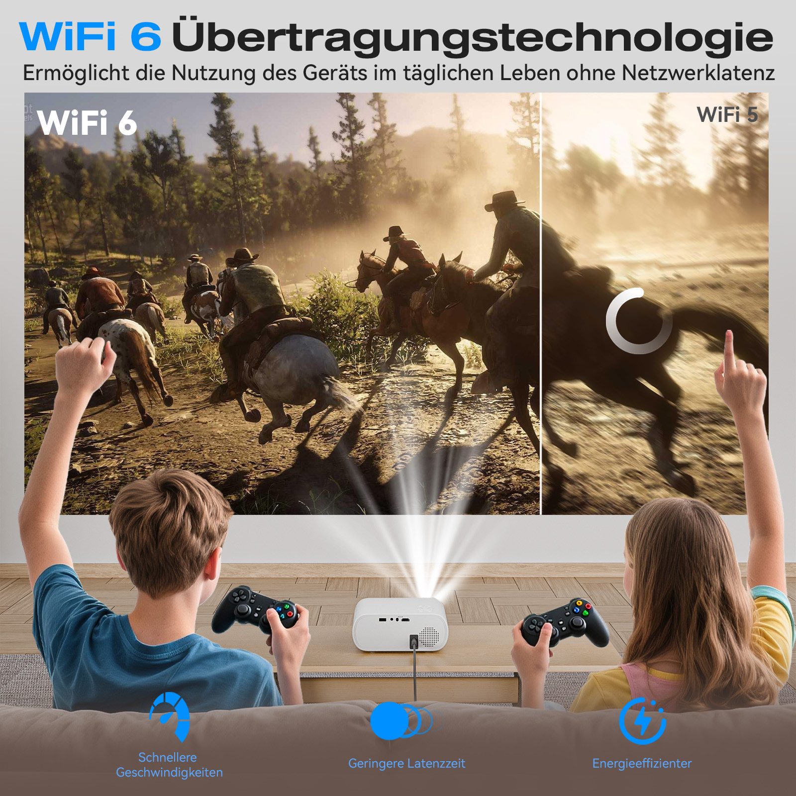 ZOOMCAT Mini Beamer 4K Mit Offiziell zertifizierte App Mini-Beamer (20000 lm, 20000 : 1, 3840x2160, 1920x1080 px, Elektrische Fokussierung, 4D 4P elektronische Trapezkorrektur) weiß