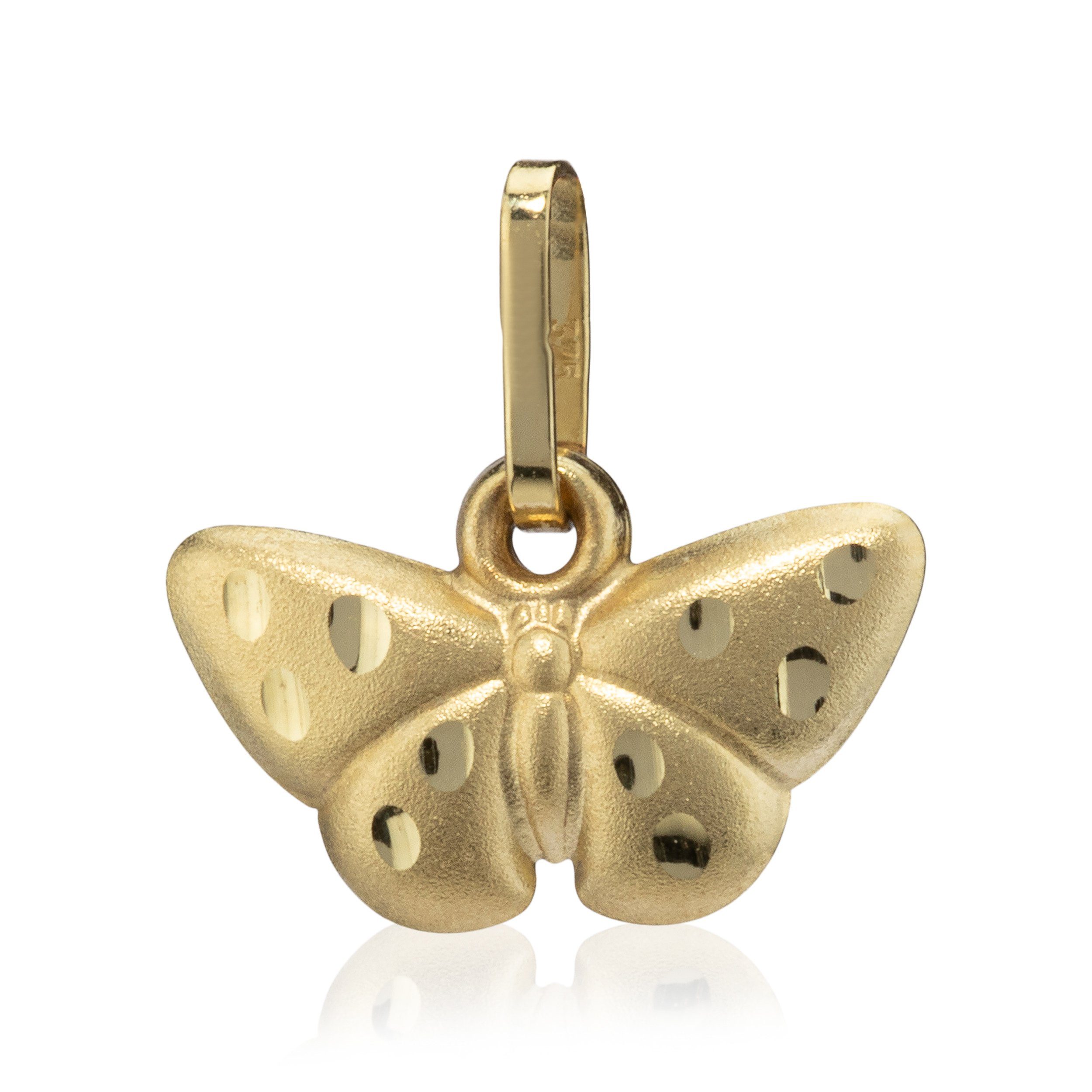 Teildiamantiert Gold Kettenanhänger klein 375 Schmetterling NKlaus Gelb