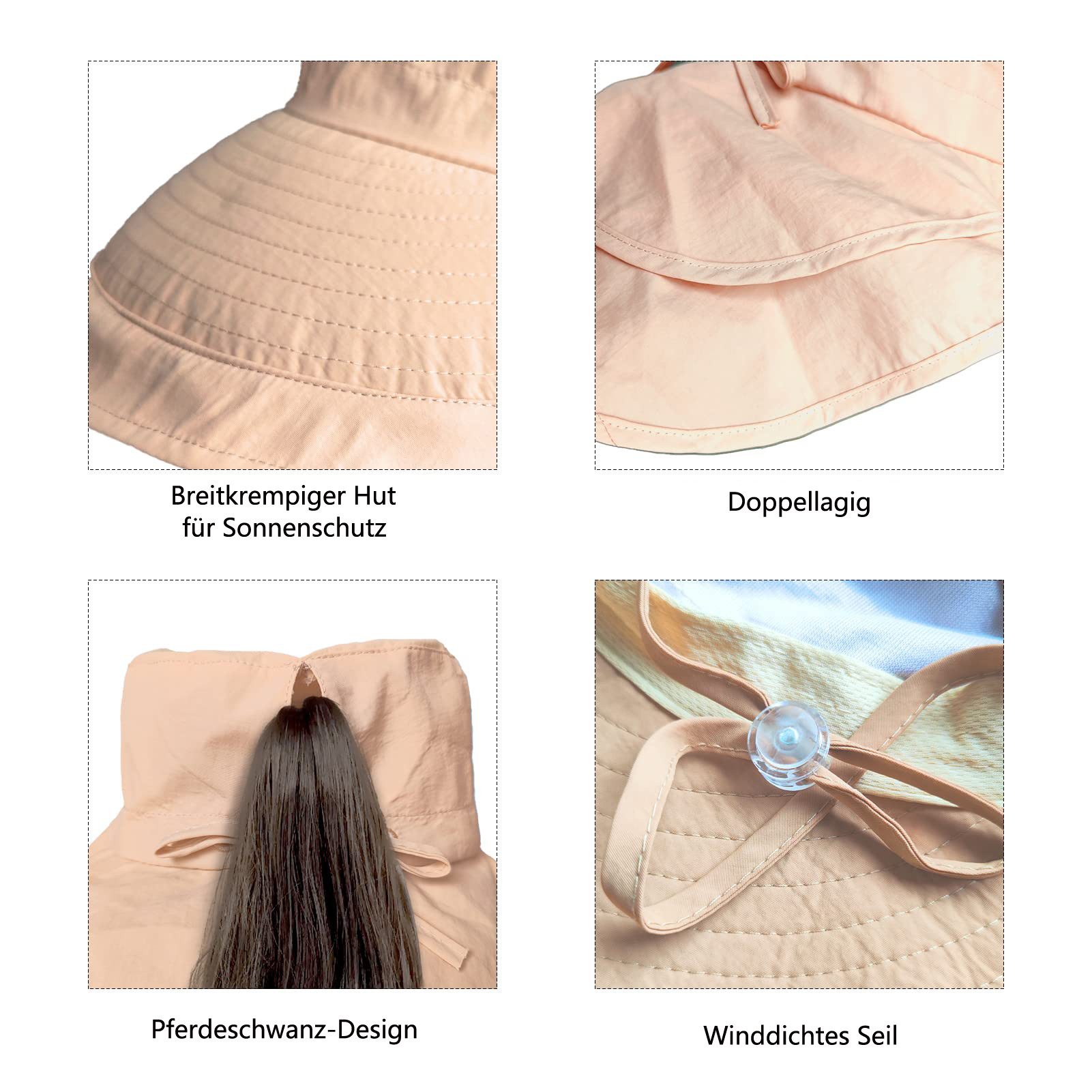 Coonoor Fischerhut Sonnenhut Damen UPF 50+ Outdoor UV Summer Cap mit Nackenschutz (1-St) Faltbarer Fischerhüte für Wandern Camping Reisen Angeln
