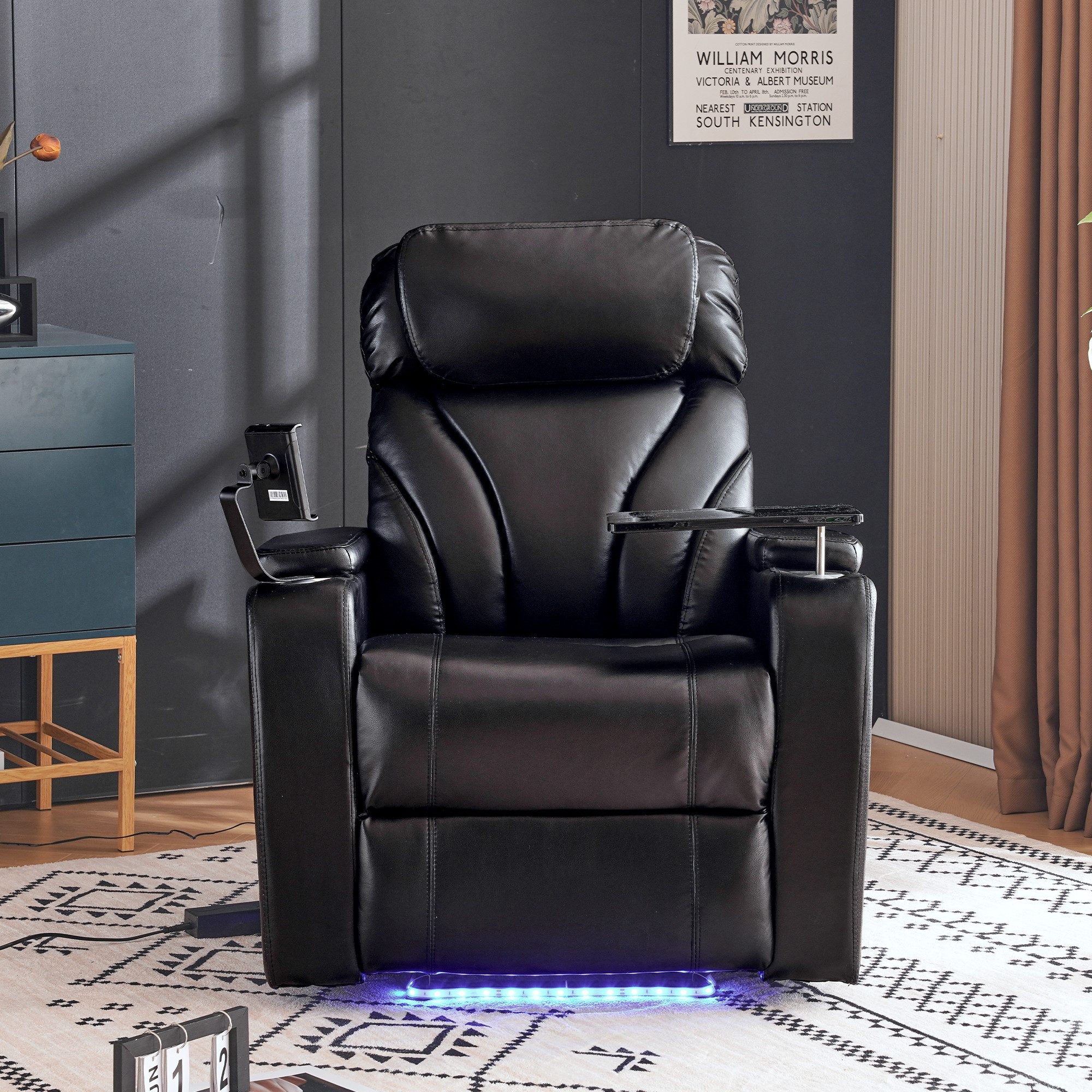 Ulife Relaxsessel LED elektrischer Liegestuhl mit Tabletttisch und Handyhalter, Fernsehsessel, Gaming-Liegestuhl Heimkino-Bestuhlung