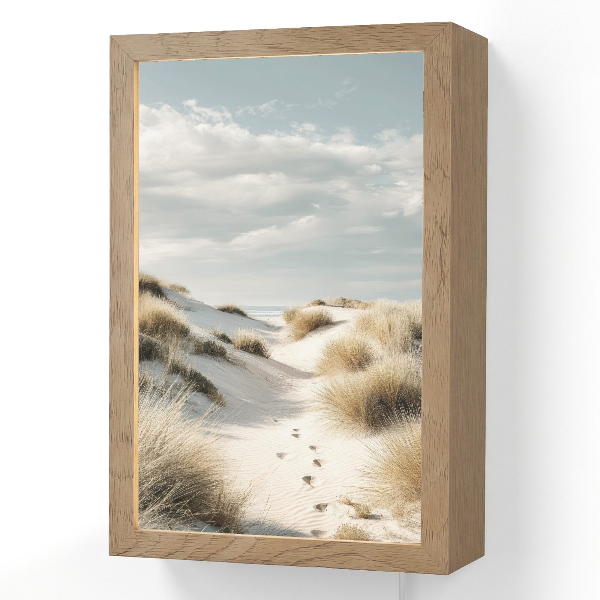 OnlyWow Wandleuchte Lightbox Dünen - Gras - Spuren - Wolken, Dimmbar, Farbwechsel, LED, Warmweiß, Kaltweiß, Neutralweiß Einstellbar, Wandlampe Innen, Dimmbar, mit Kabel, LED, Beleuchtung, Wohnzimmer