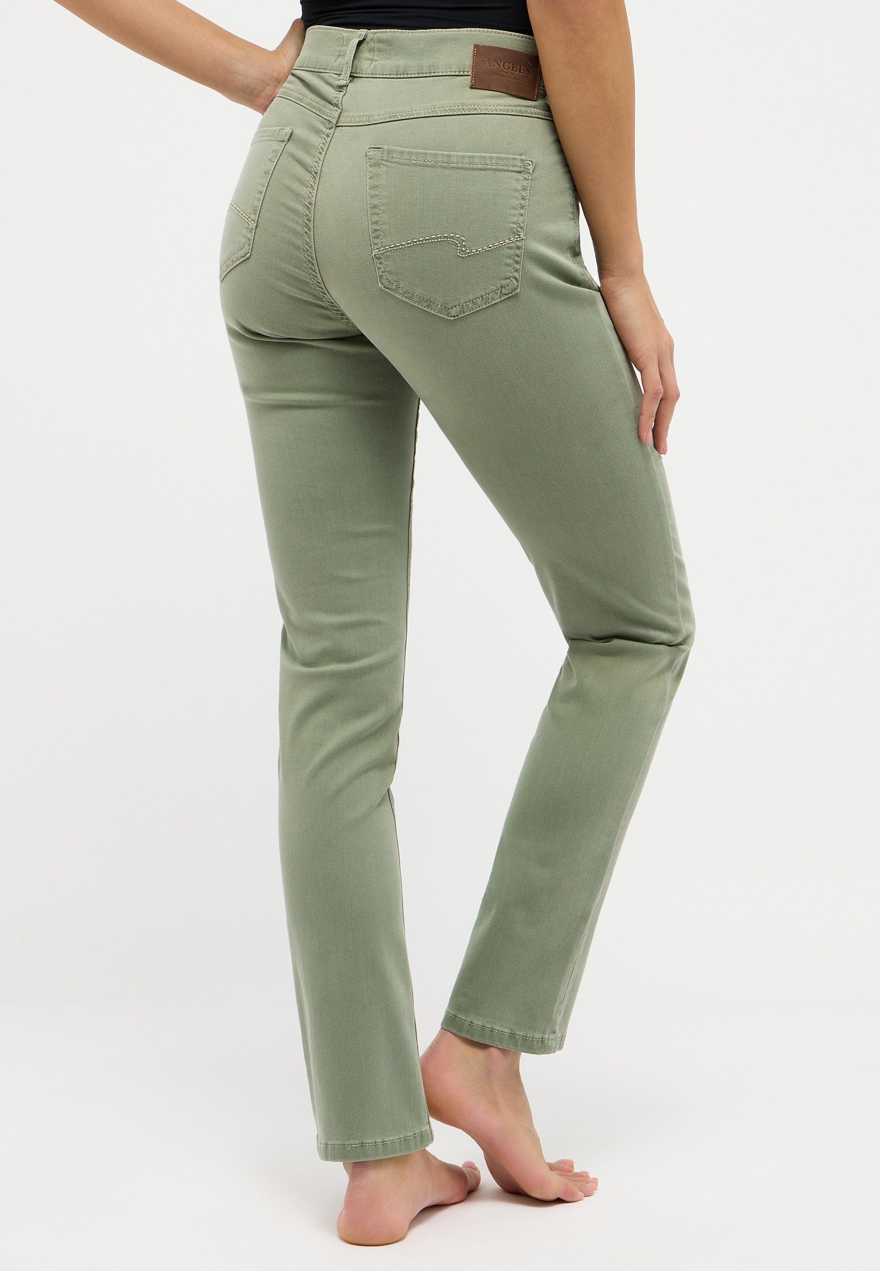 Organic mit Label-Applikationen Cotton mit grün Jeans Straight-Jeans Cici ANGELS