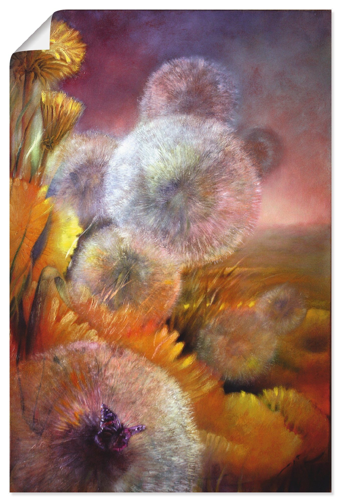 Poster (1 Artland Leinwandbild, Blumen Größen verschied. Schmetterling, Wandbild St), und in als Löwenzahn
