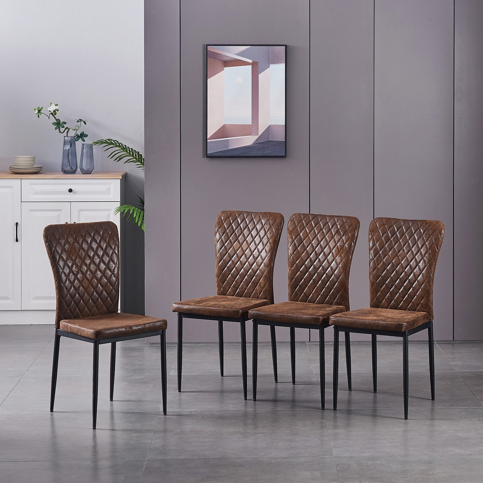Esszimmerstuhl Samt/Kunstleder, hoher Lehne, Metallgestell, 4/6er-Set