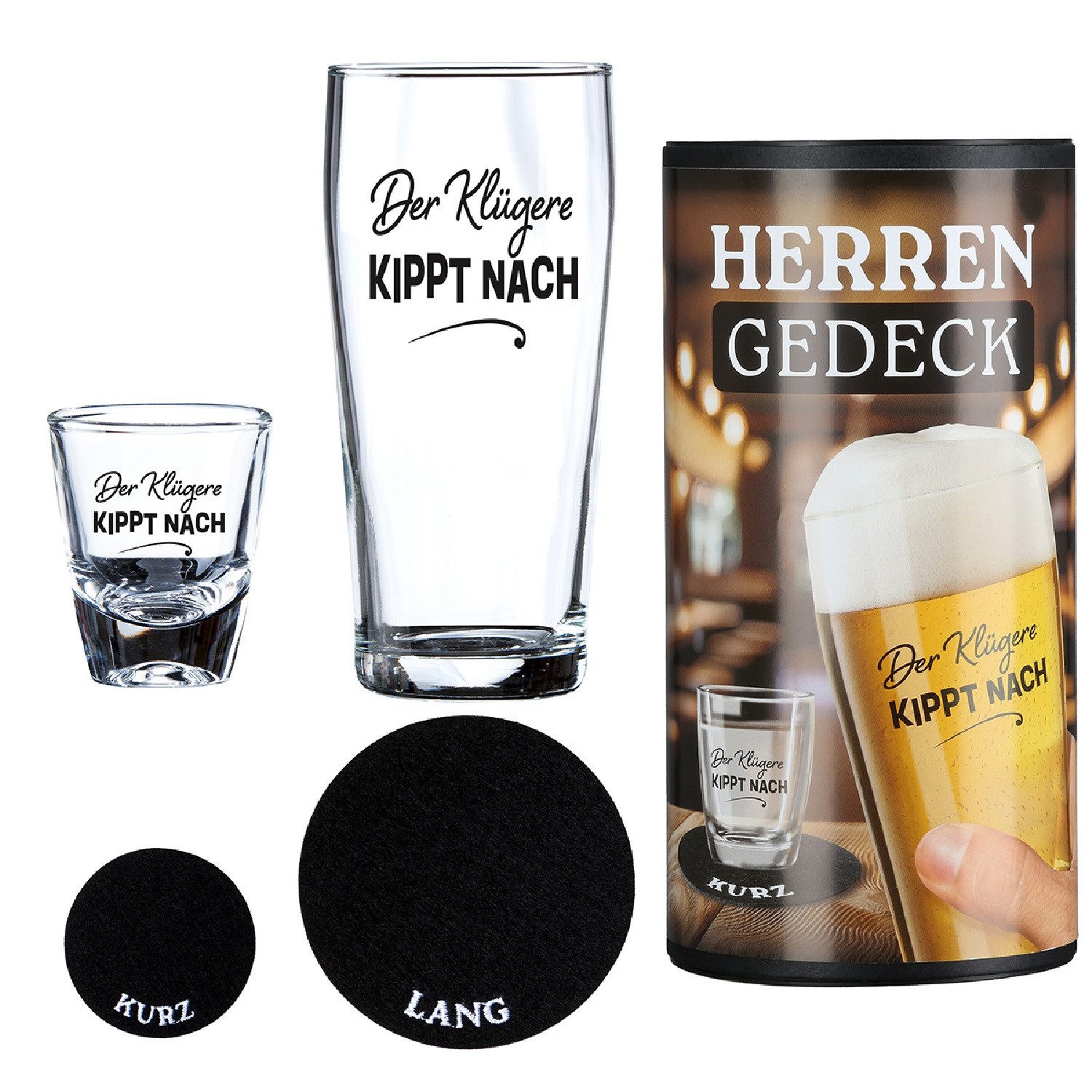 GILDE Glas Herrengedeck „Der Klügere kippt nach“ 62525, Glas