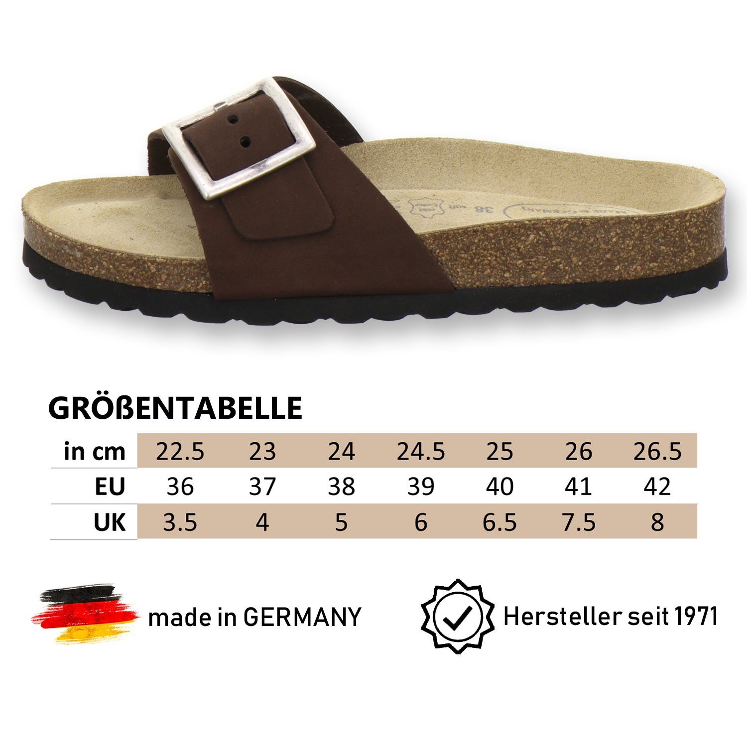 für tabak Pantoletten Damen AFS-Schuhe 2112 in aus Pantolette Leder, Made sommerliche Germany