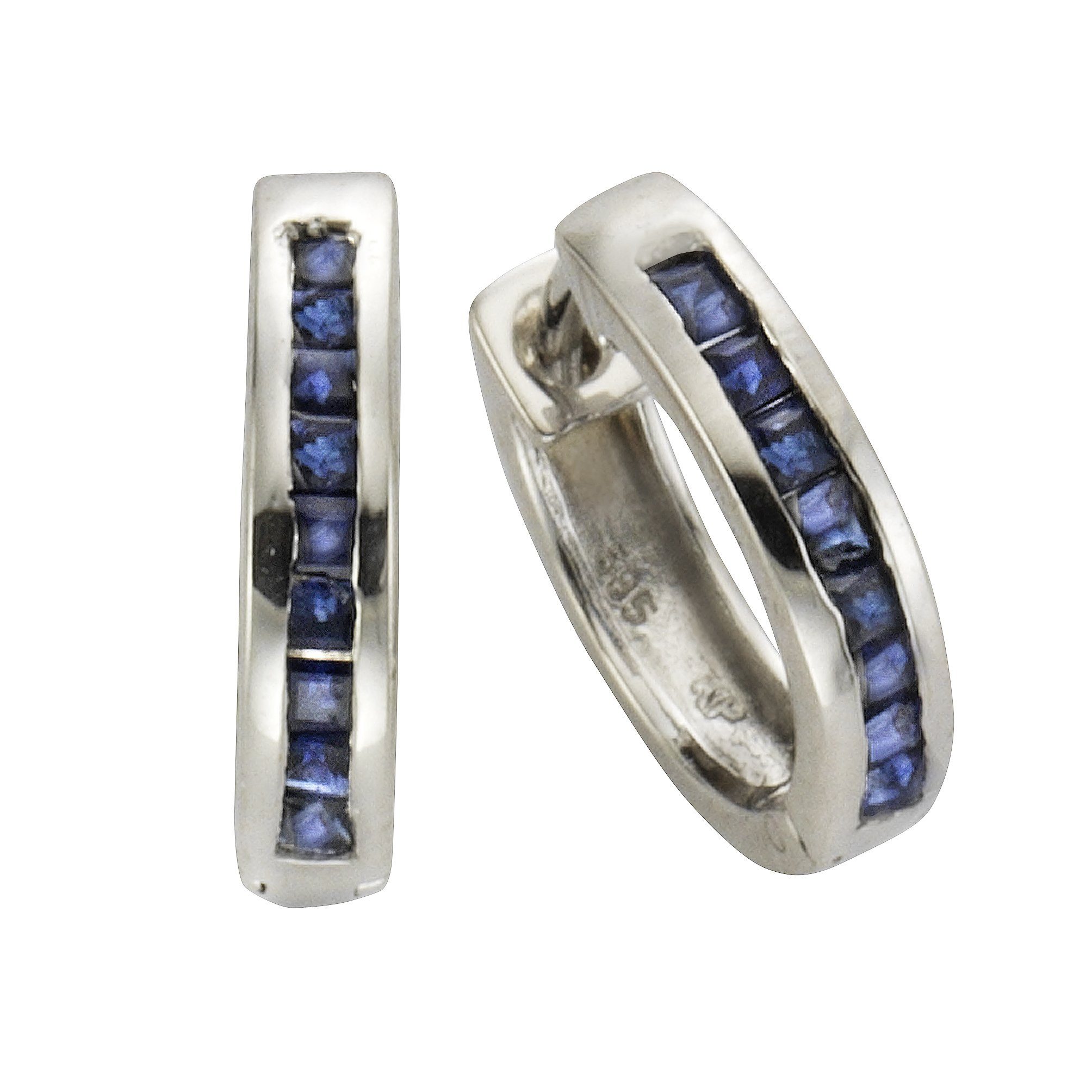 Fascination by Ellen K. Paar Creolen Gold 585 mit echtem blauen Safir 12mm Durchmesser