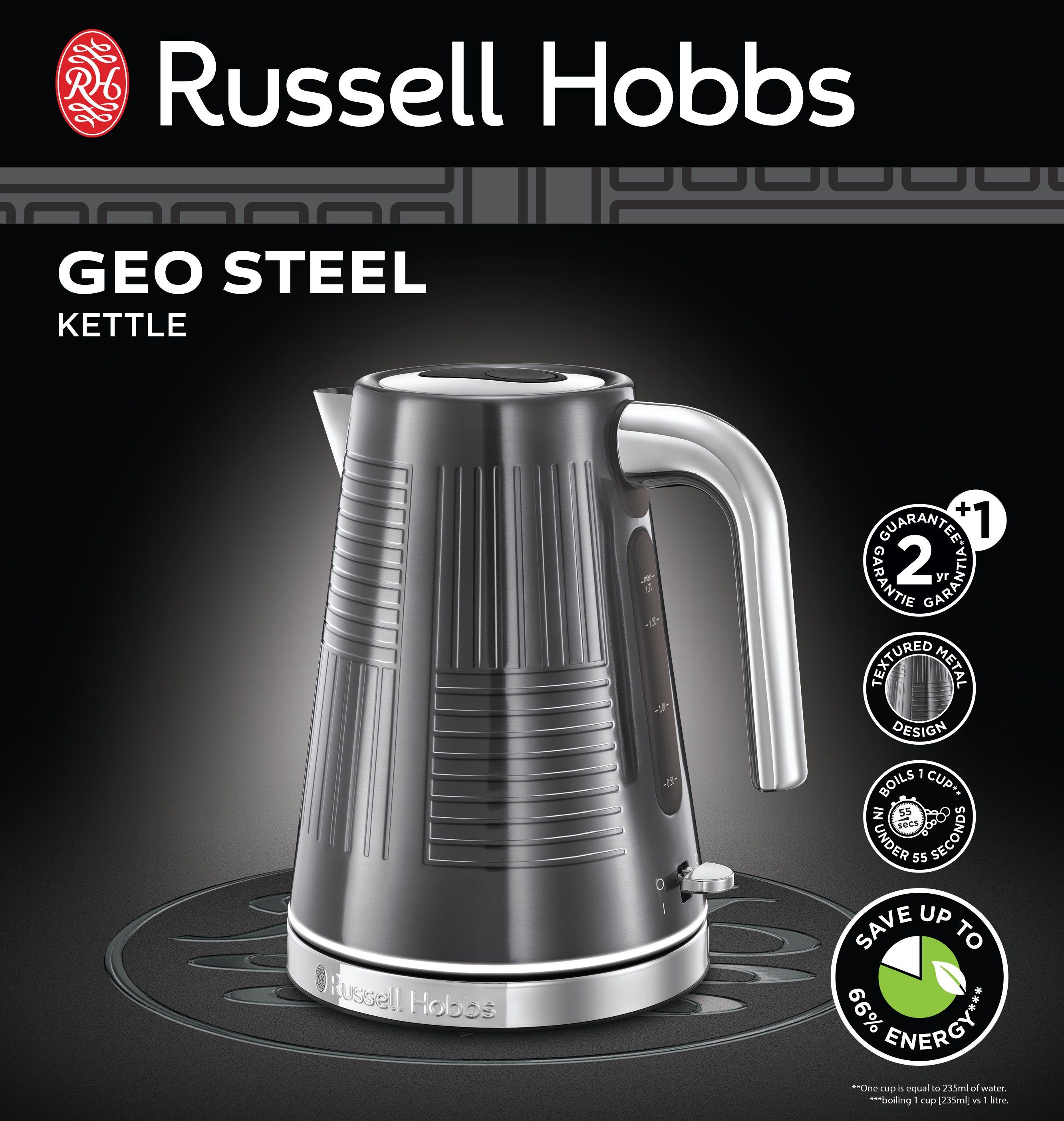 RUSSELL HOBBS 25240-70, Geo W Steel Wasserkocher 2400 1,7 l