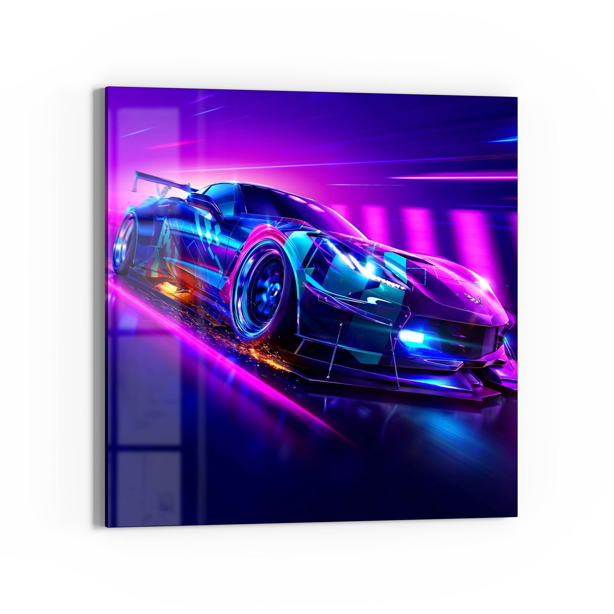 DEQORI Glasbild 'Corvette Verfolgungsjagd', 'Corvette Verfolgungsjagd', Glas Wandbild Bild schwebend modern