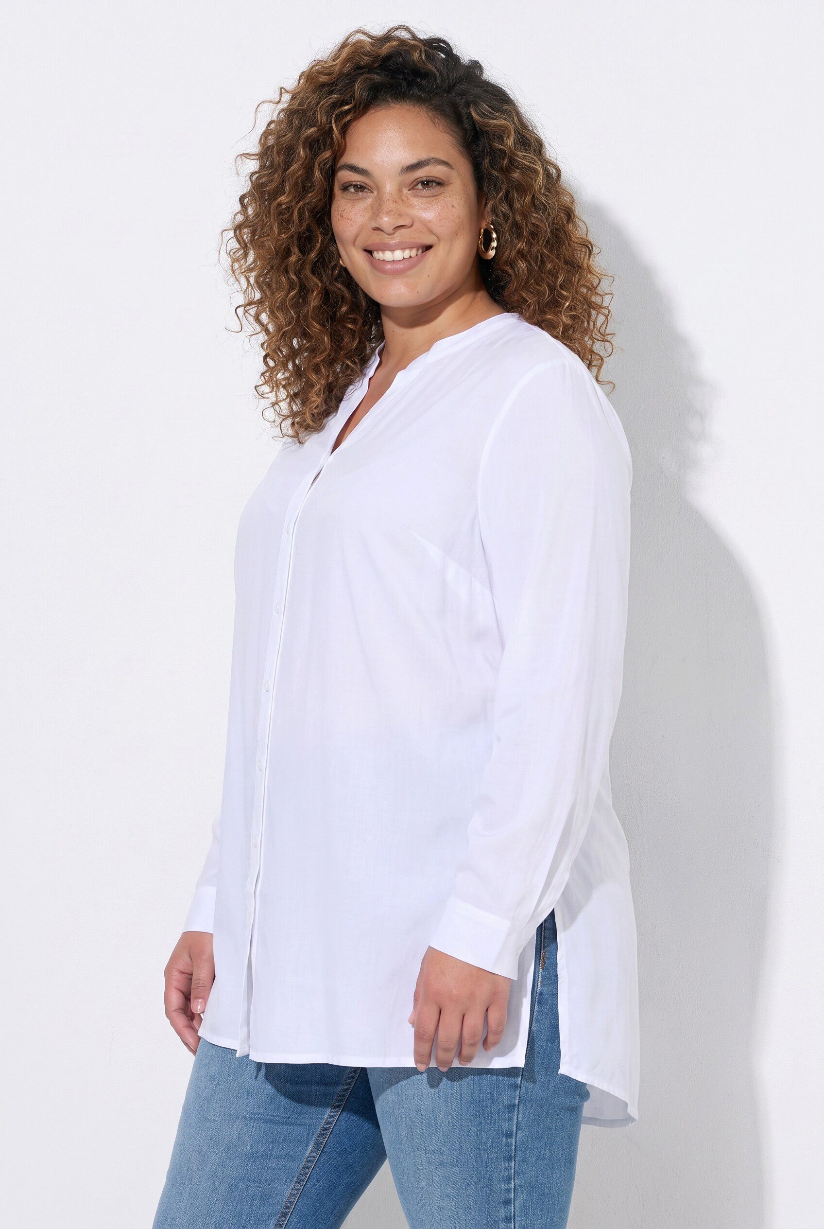 MIAMODA Longbluse Bluse A-Linie Tunika-Ausschnitt Seitenschlitze
