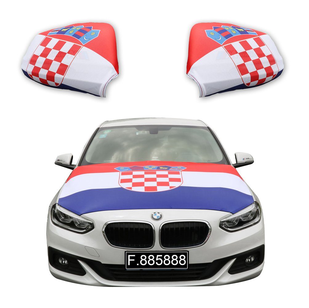 Sonia Originelli Fahne Fanset "Kroatien" Motorhauben Croatia alle für Modelle, 150cm Motorhaube PKW 115 Fußball Flagge: gängigen x Außenspiegel ca. Flagge