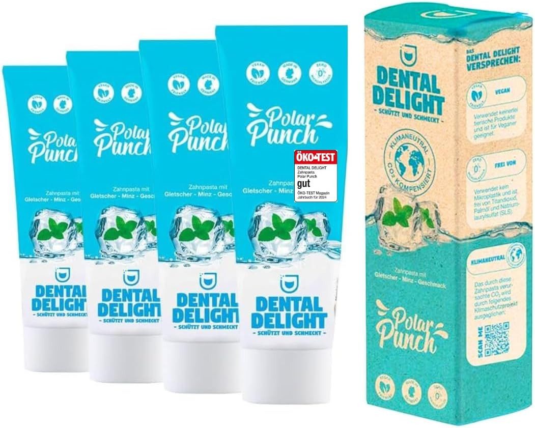 Dental Delight Zahnpasta Polar Punch Zahnpasta - 4er Pack - (TESTSIEGER), Vegane Zahnpasta, (Packung, 4-St) Minze