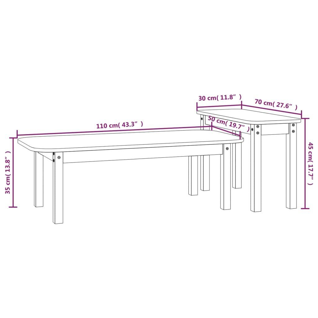 Massivholz Kiefer Couchtisch-Set | Couchtisch vidaXL 2-tlg. Weiß Weiß (1-St) Weiß