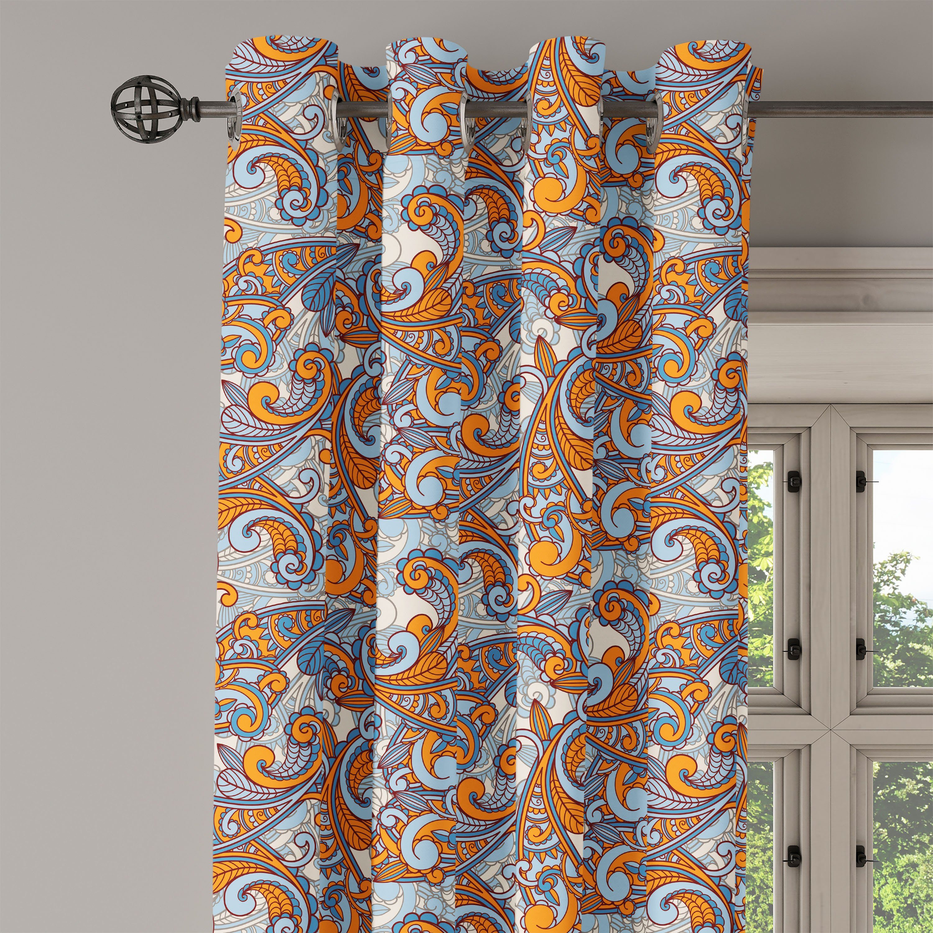 Gardine Dekorative 2-Panel-Fenstervorhänge für Jahrgang Schlafzimmer inspirierte Wohnzimmer, asiatische Paisley Abakuhaus