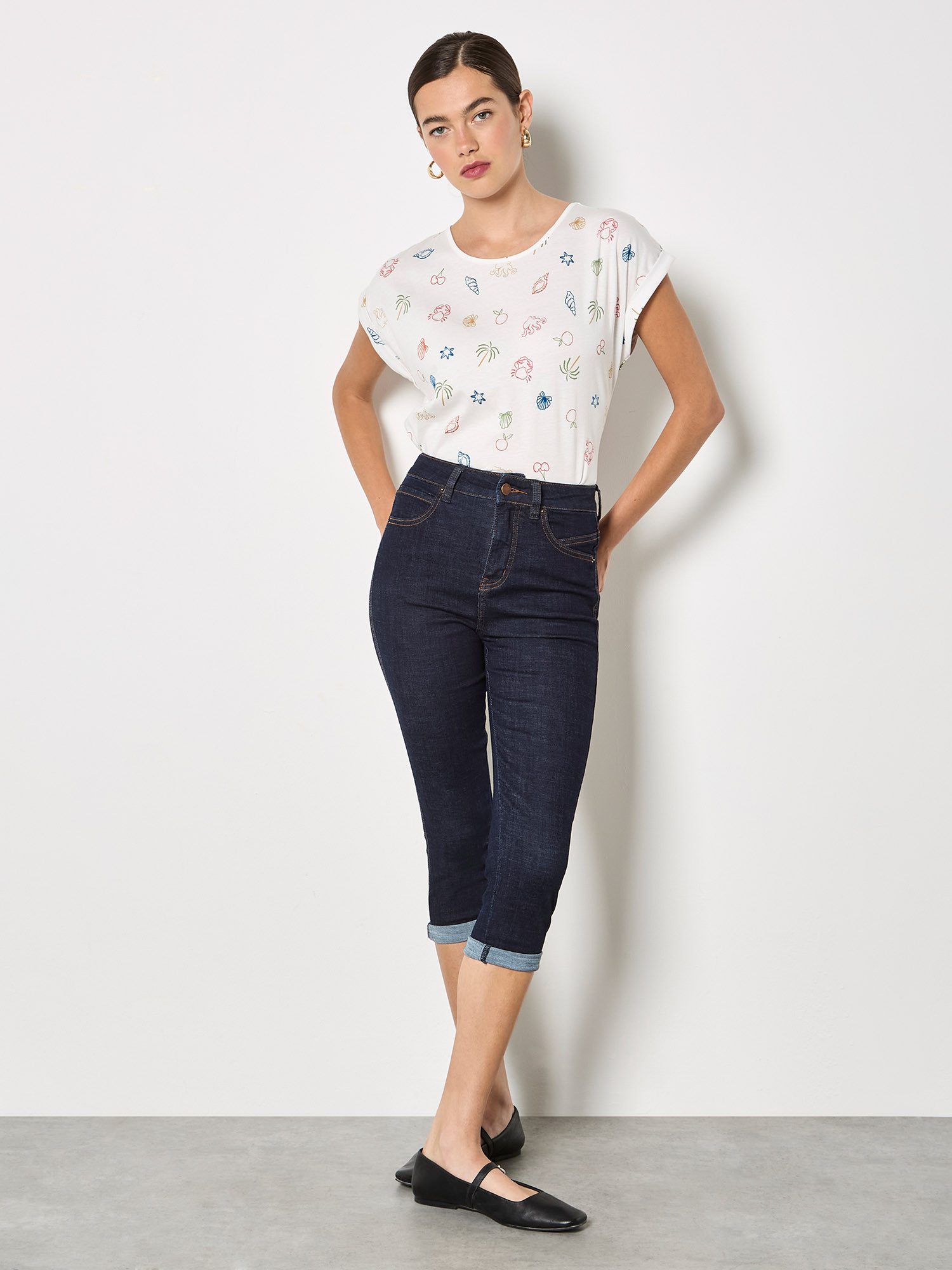 Apricot T-Shirt Buntes Jersey-T-Shirt Druck