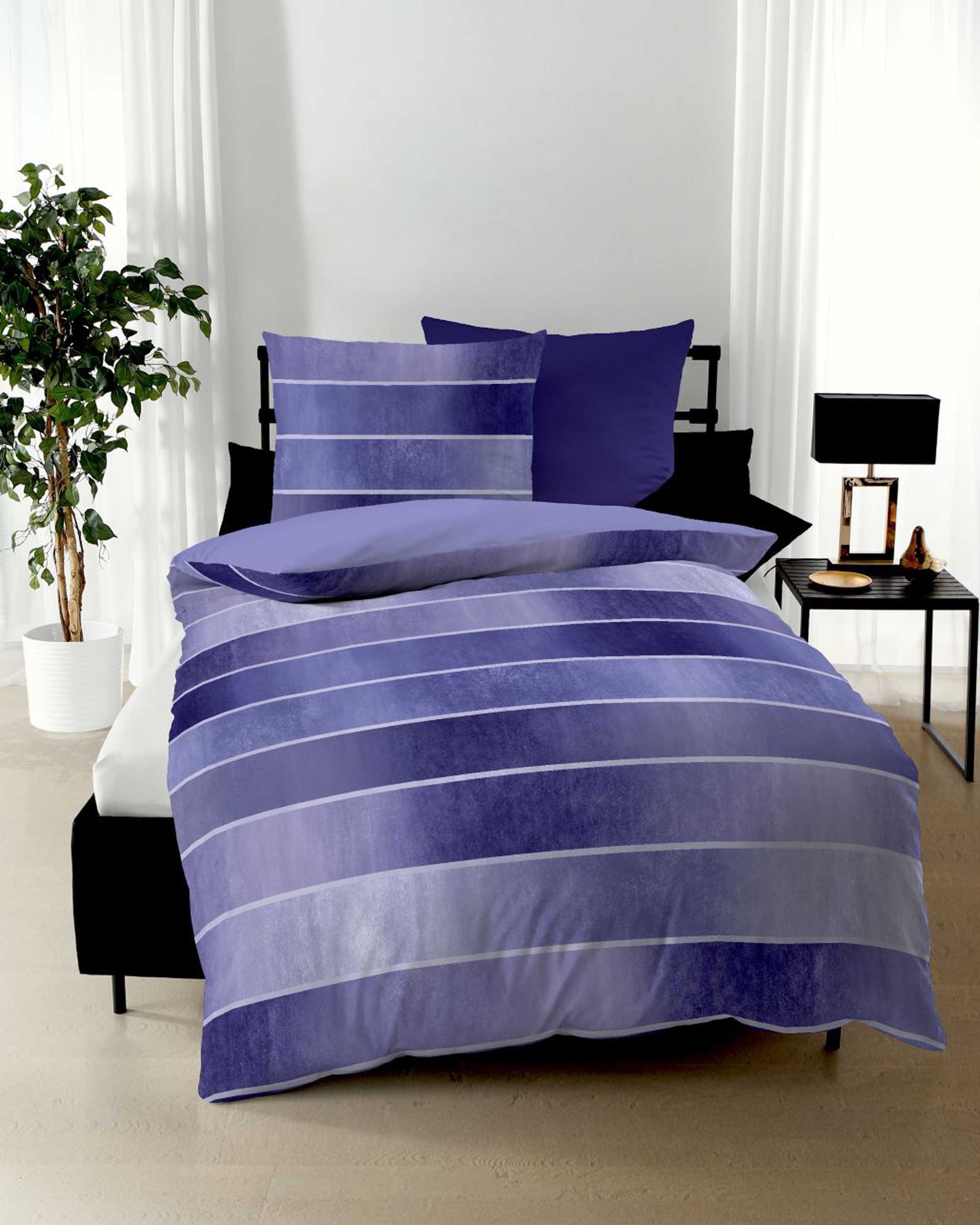 Kaeppel Wendebettwäsche TIMELESS 100% Baumwolle, Feinbiber, 2 teilig, mit breiten Streifen, Wendeoptik, Markenreißverschluss