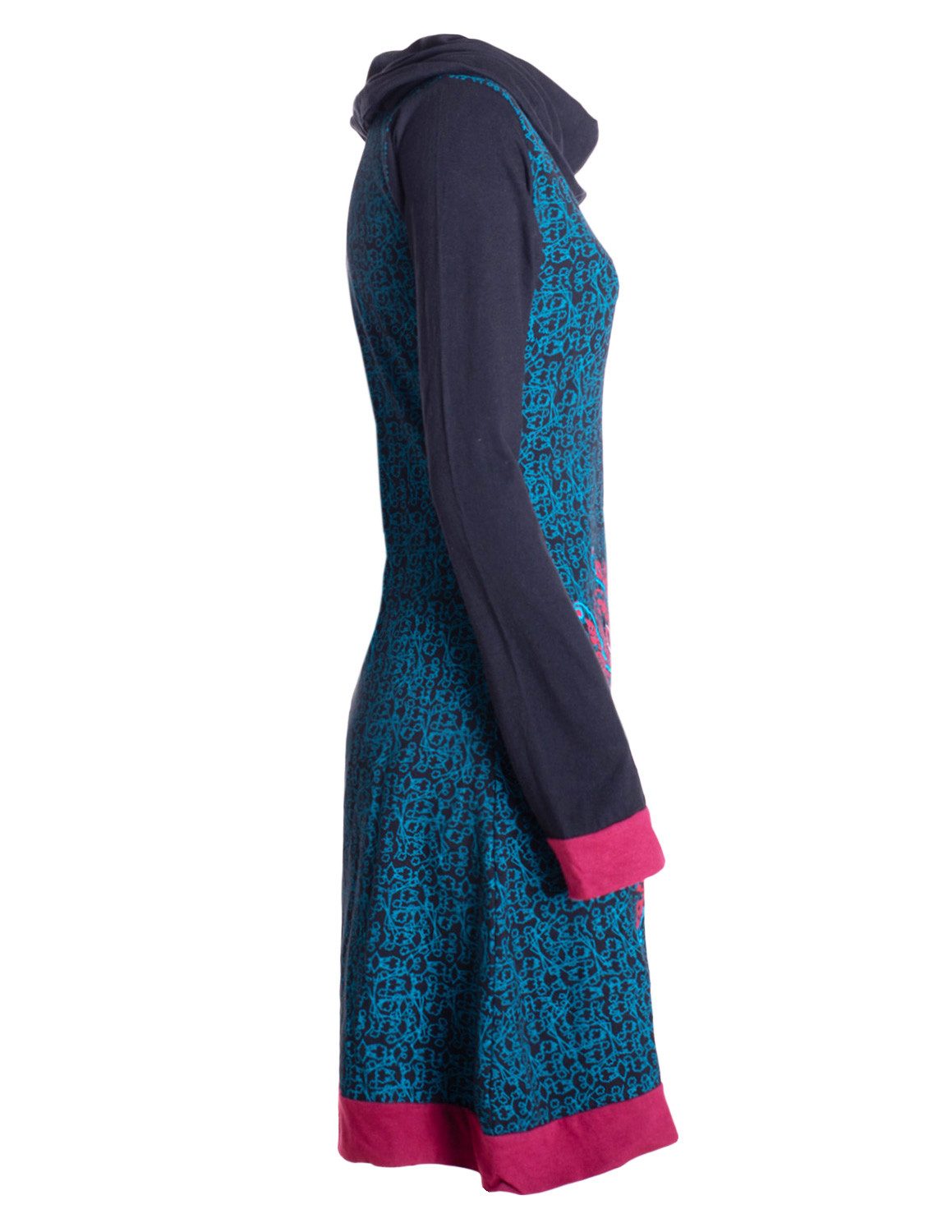 Vishes Tunikakleid Damen Schal-Kragen Mandala-Kleid Langarm-Shirtkleid Baumwollkleid Alternative Bekleidung, Festival, Goa, Ethno Style