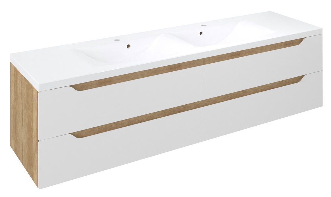 Sapho Waschbeckenunterschrank WAVE Doppelunterschrank 179,7x50x47,8cm, weiß/Eiche Alabama Sapho-WA180-3022