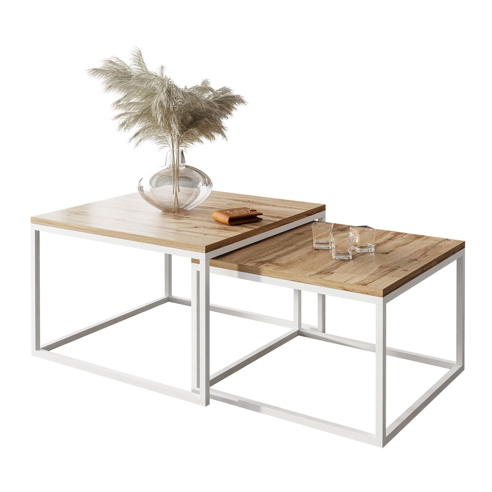 Lookway Couchtisch Yoshi 2in1 mit Tischplatte in natürlicher Holzfarbe (2er-Set), Breite: 70 cm und 60 cm