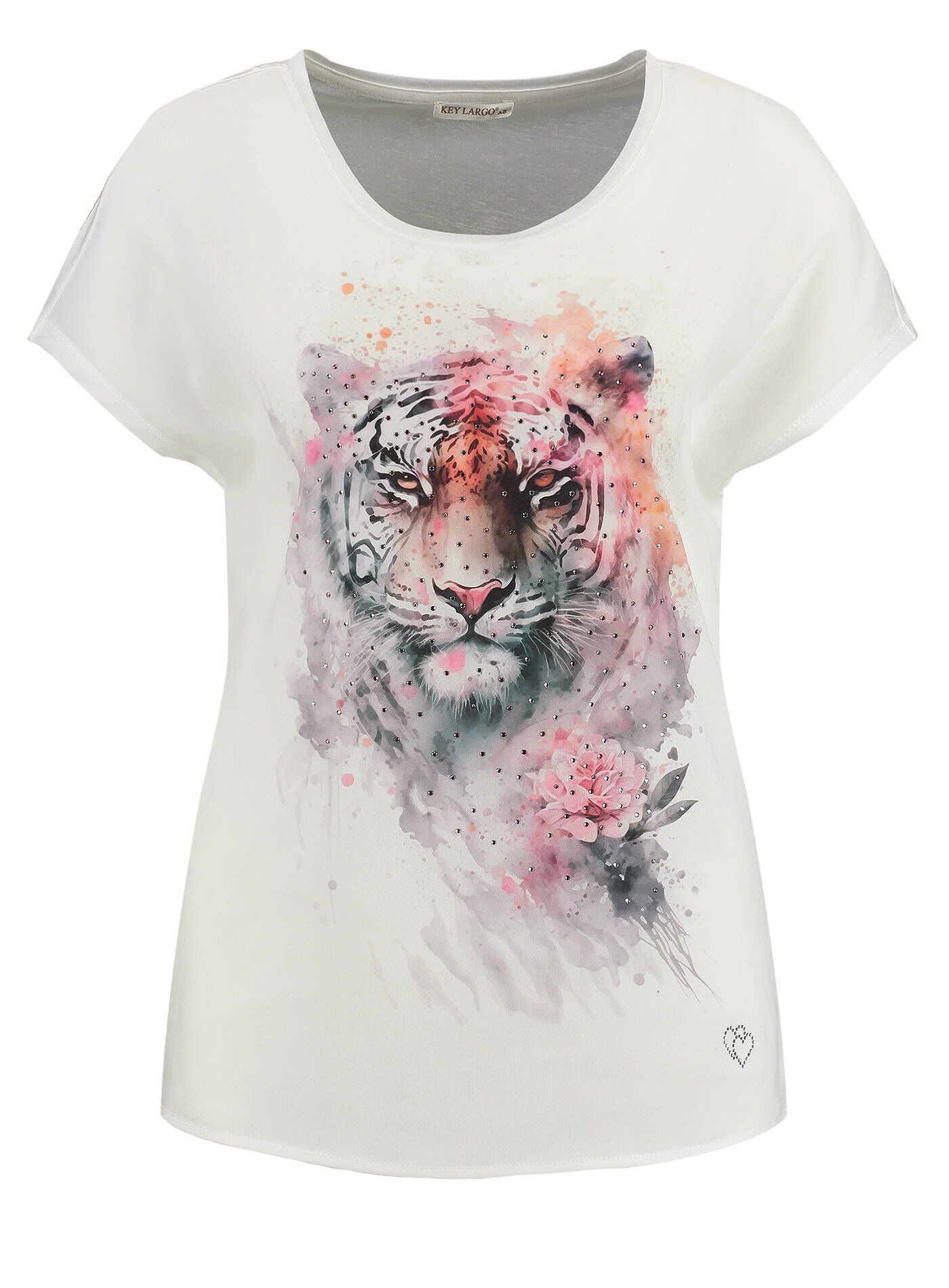 KEY LARGO Damen T-Shirt Round Neck | Lockere Passform | Künstlerischer Print | Baumwollmischung