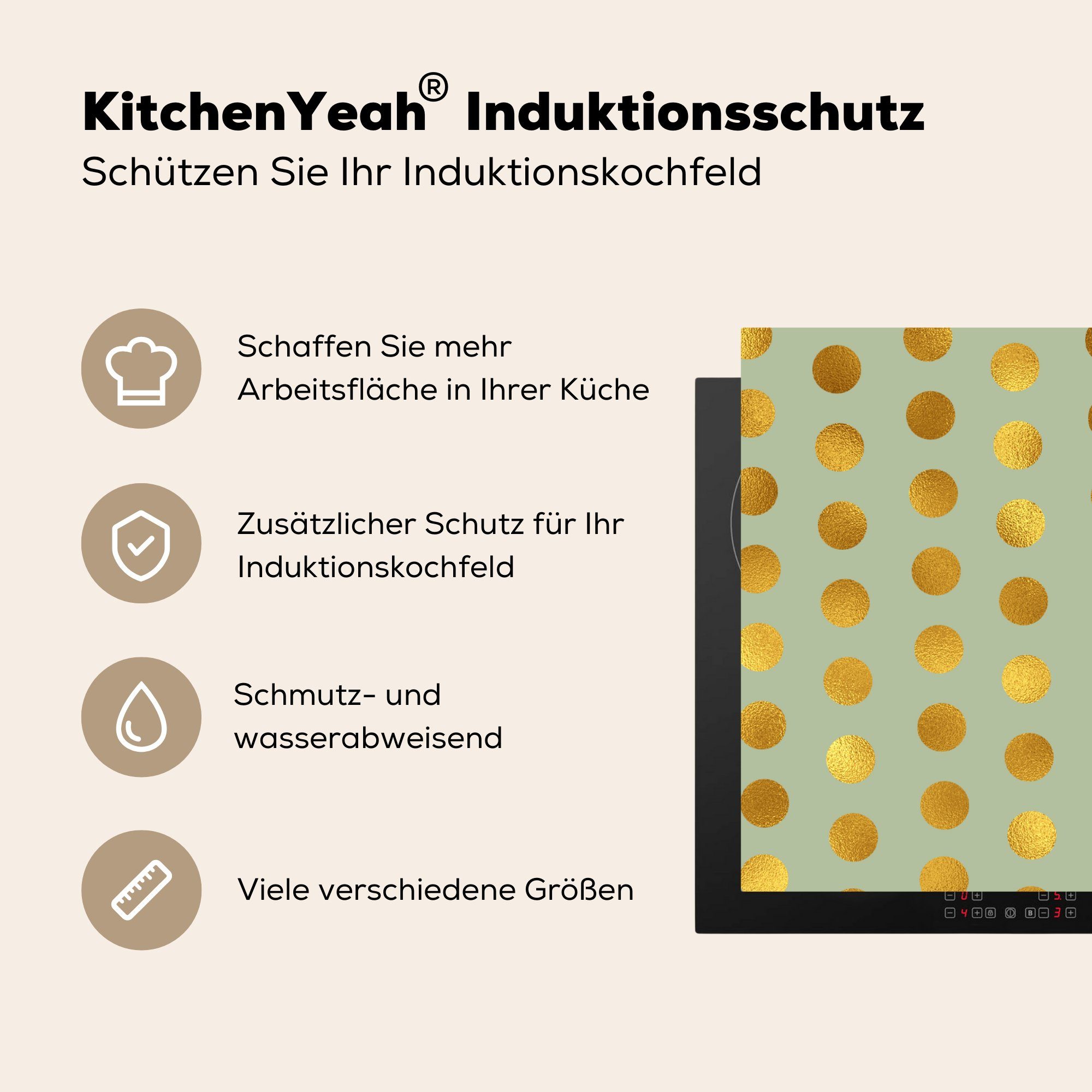MuchoWow Arbeitsplatte Punkte für Ceranfeldabdeckung, (1 - Grün, Vinyl, 78x78 tlg), küche - Muster Herdblende-/Abdeckplatte cm,