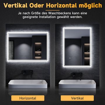 SONNI Badspiegel Badspiegel mit Beleuchtung,LED Lichtspiegel,Wandspiegel,Touch, mit intelligente Memory-Funktion,Beschlagfrei,kaltweißes Licht